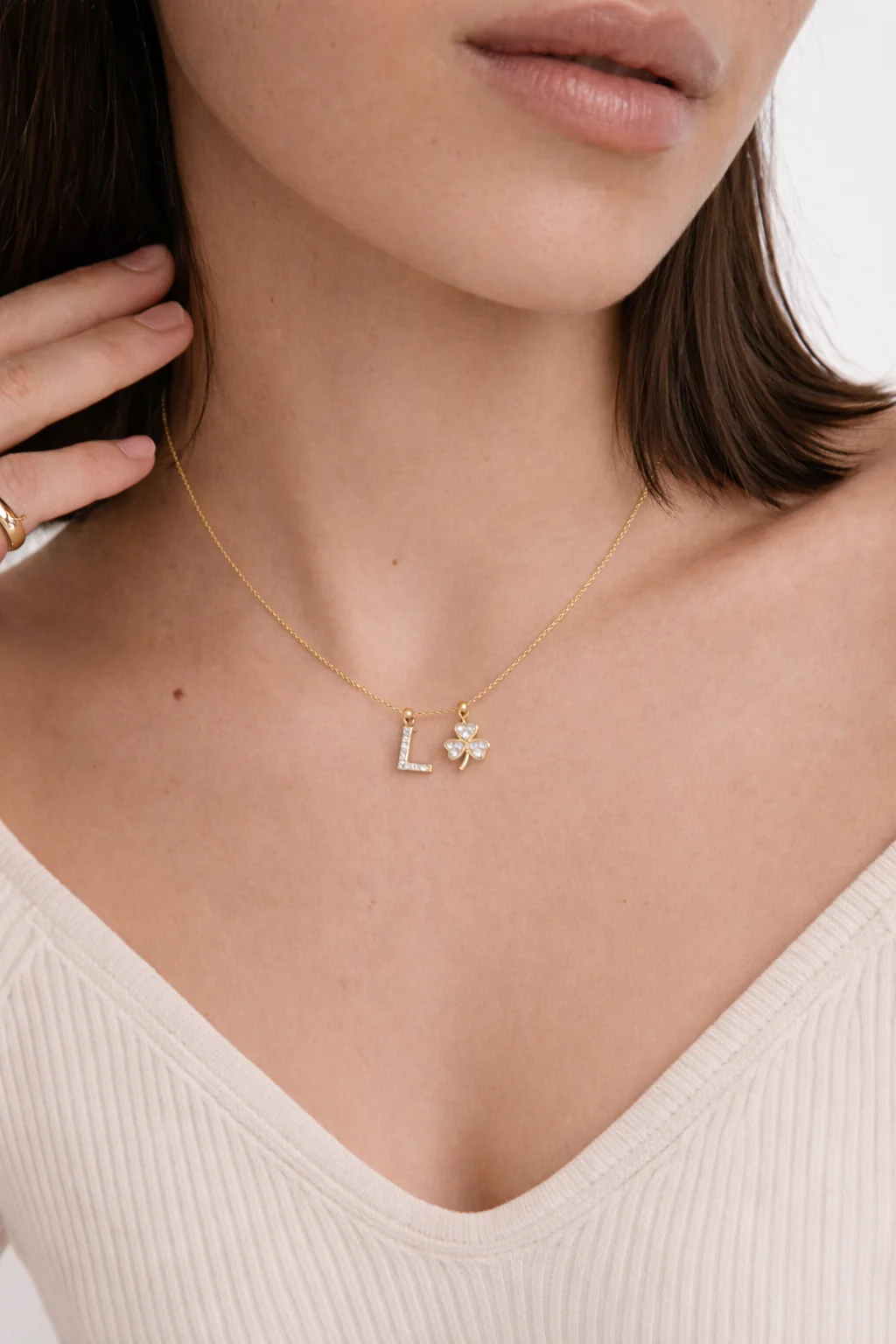 L Lucky Initial Charm Necklace Gold - Image 2