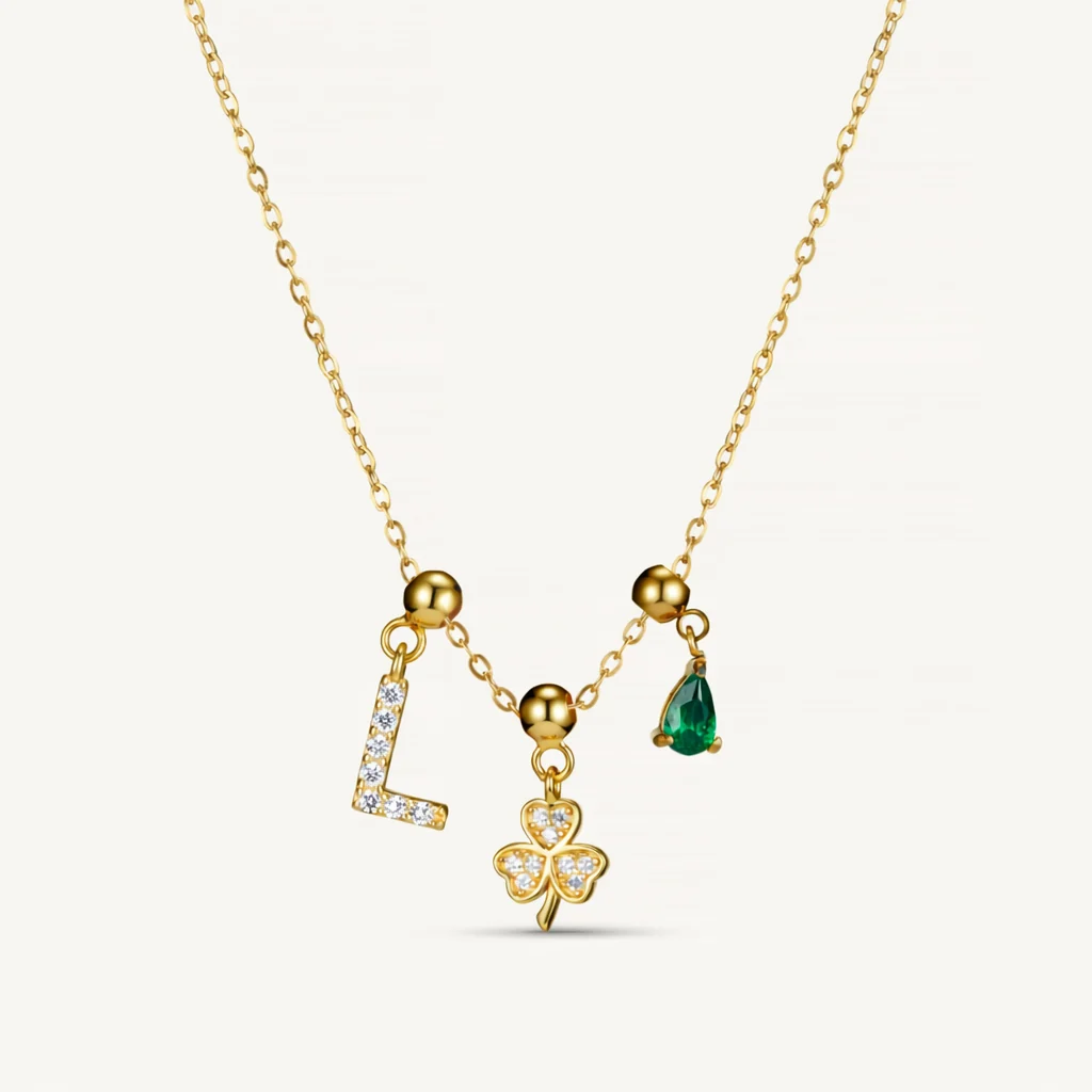 L Lucky Emerald Charm Necklace Gold