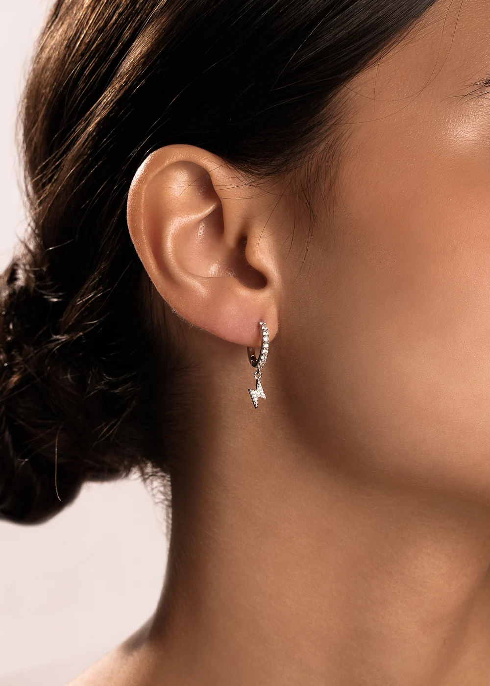 Lightning Drop Hoop Earrings Silver - Image 5