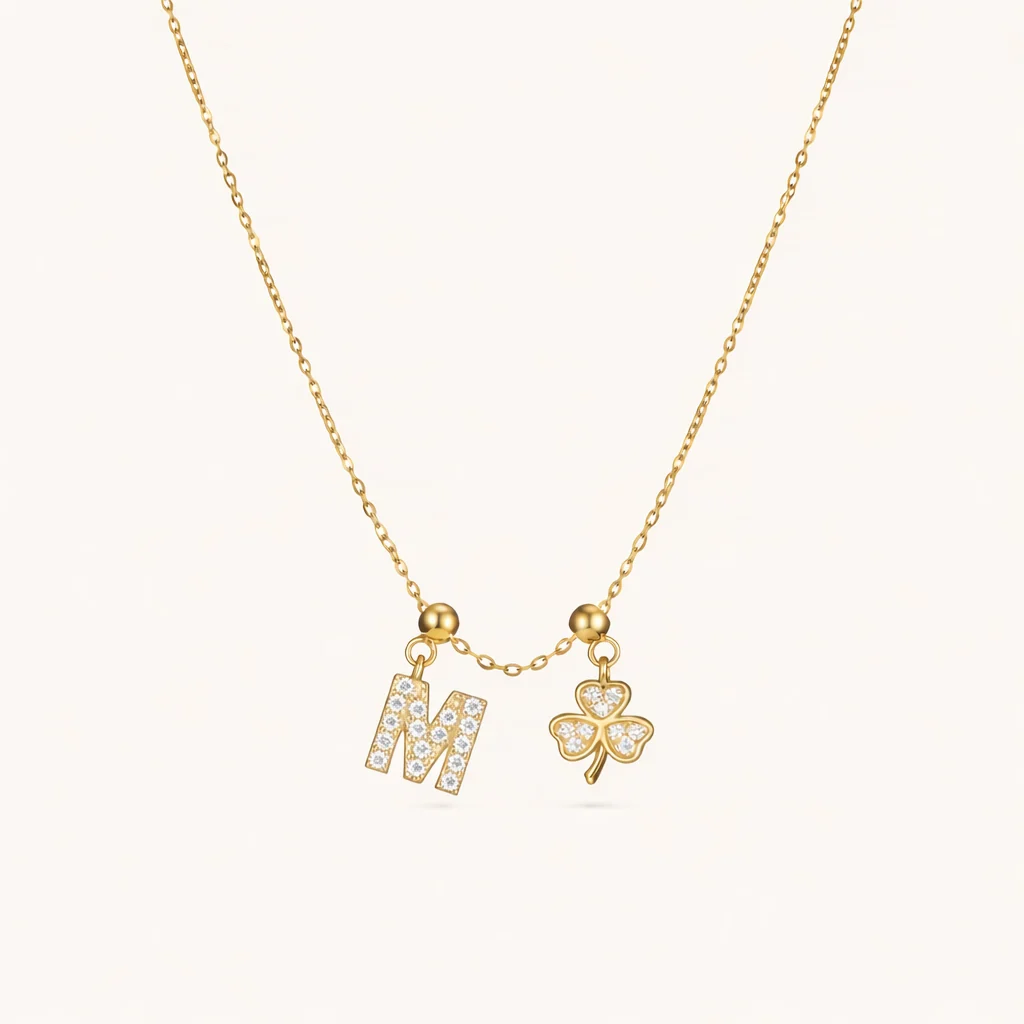M Lucky Initial Charm Necklace Gold