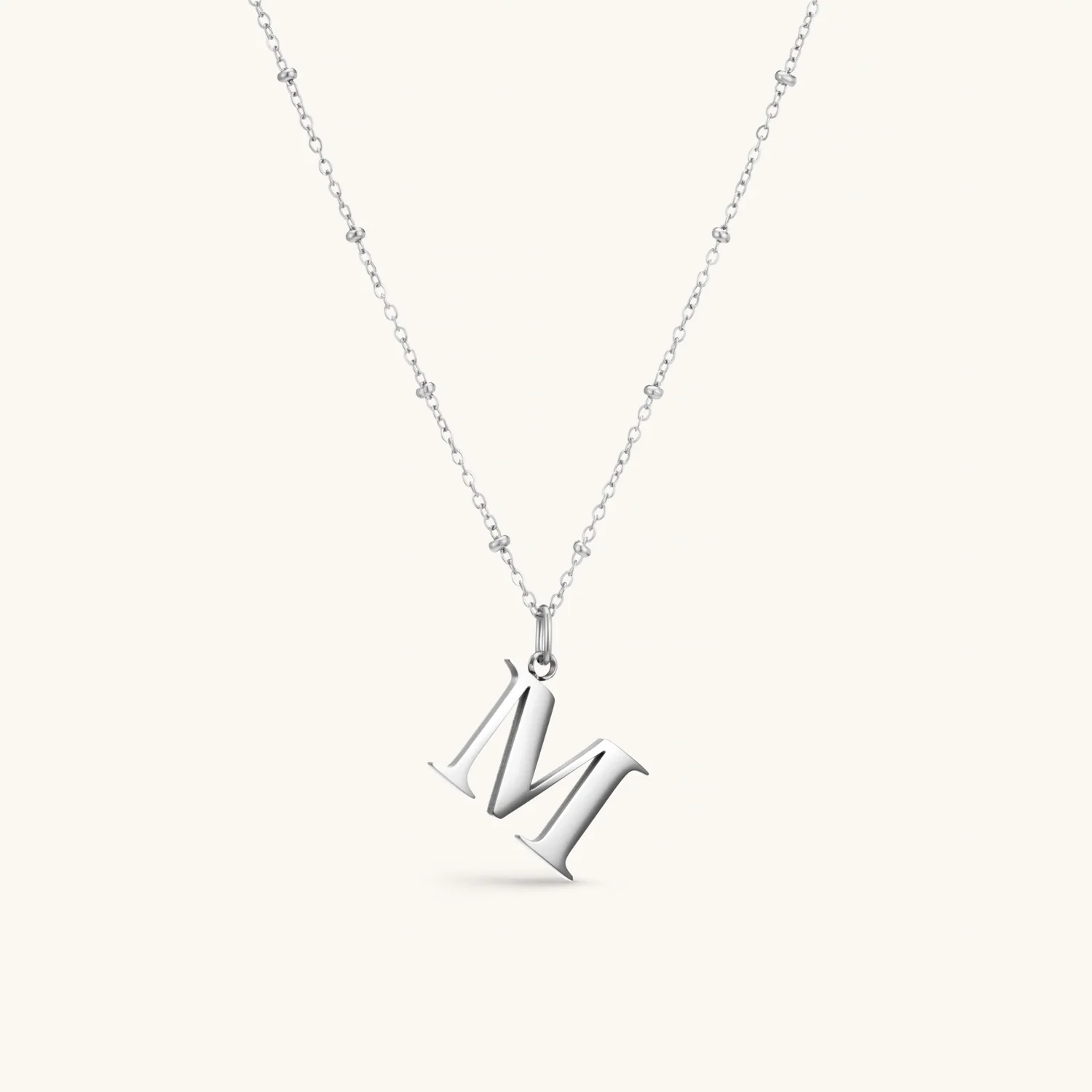 M Initial Necklace Silver