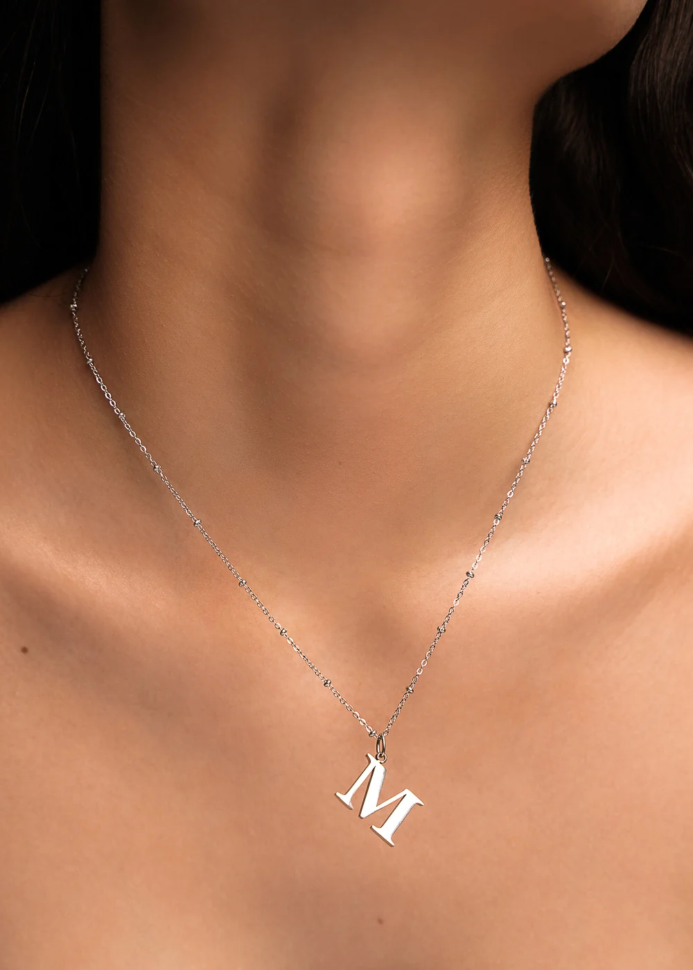 M Initial Necklace Silver - Image 2