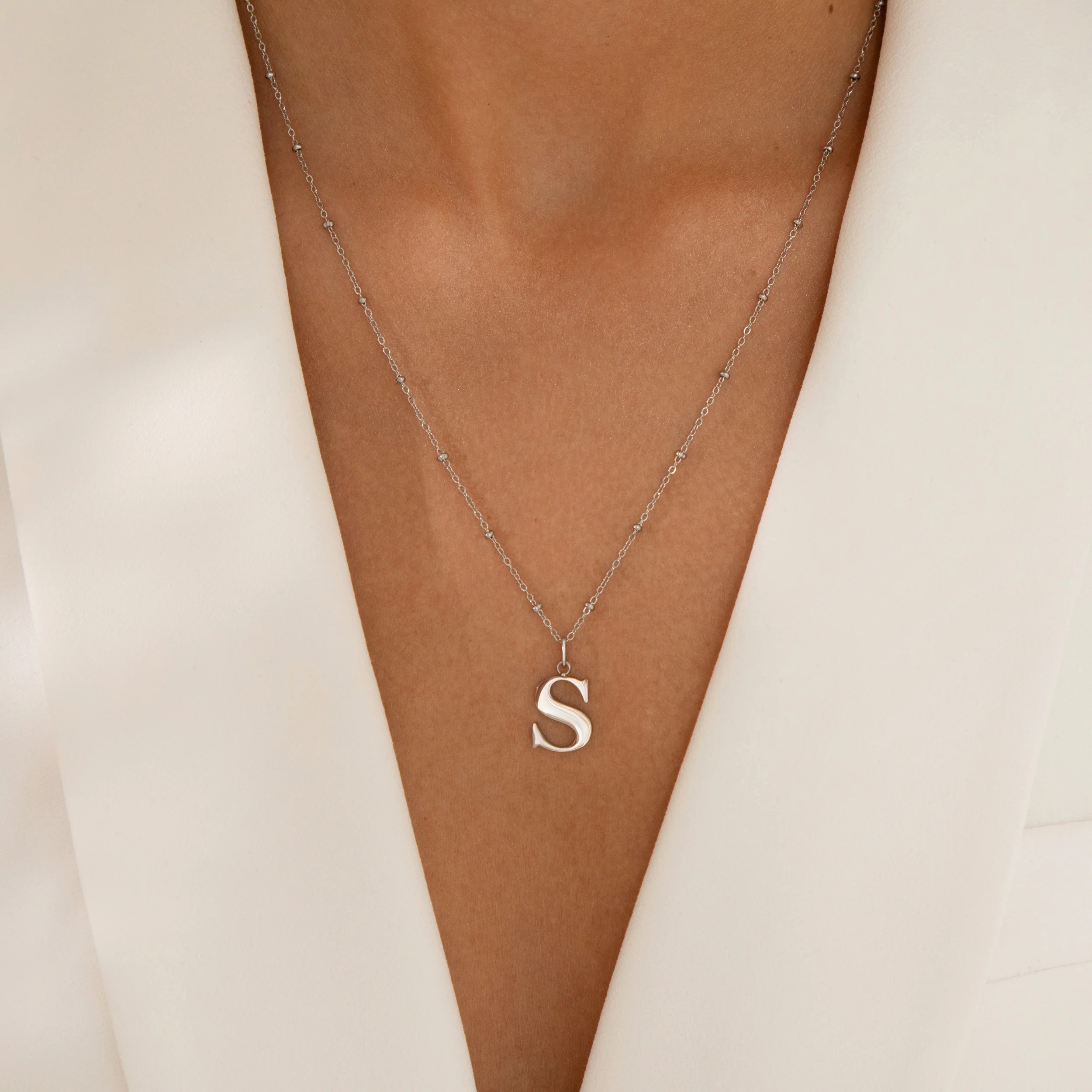 M Initial Necklace Silver - Image 3