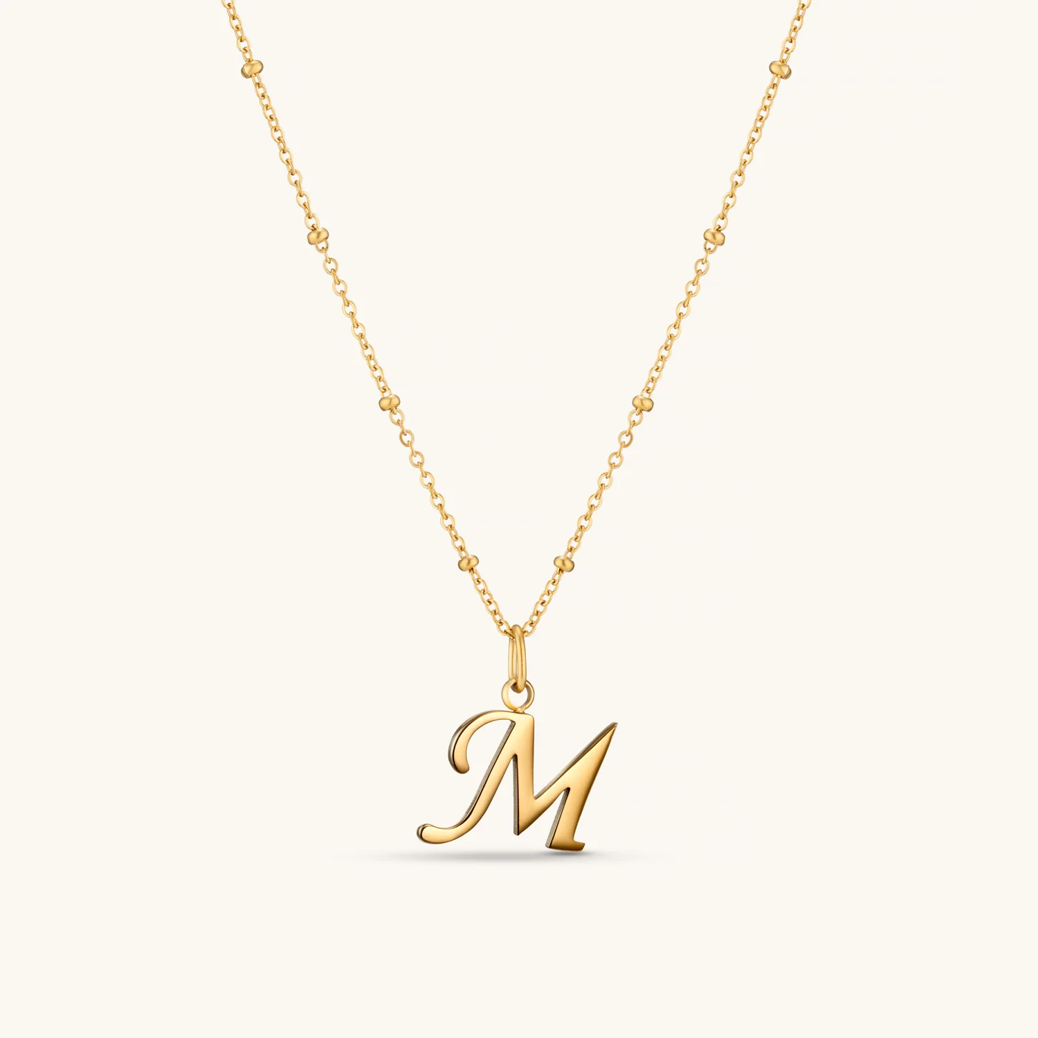M Script Initial Necklace Gold