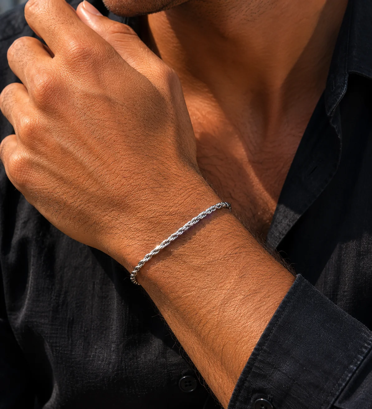 Men's Anchor Chain Necklace & Rope Bracelet Set in Silver - Image 2