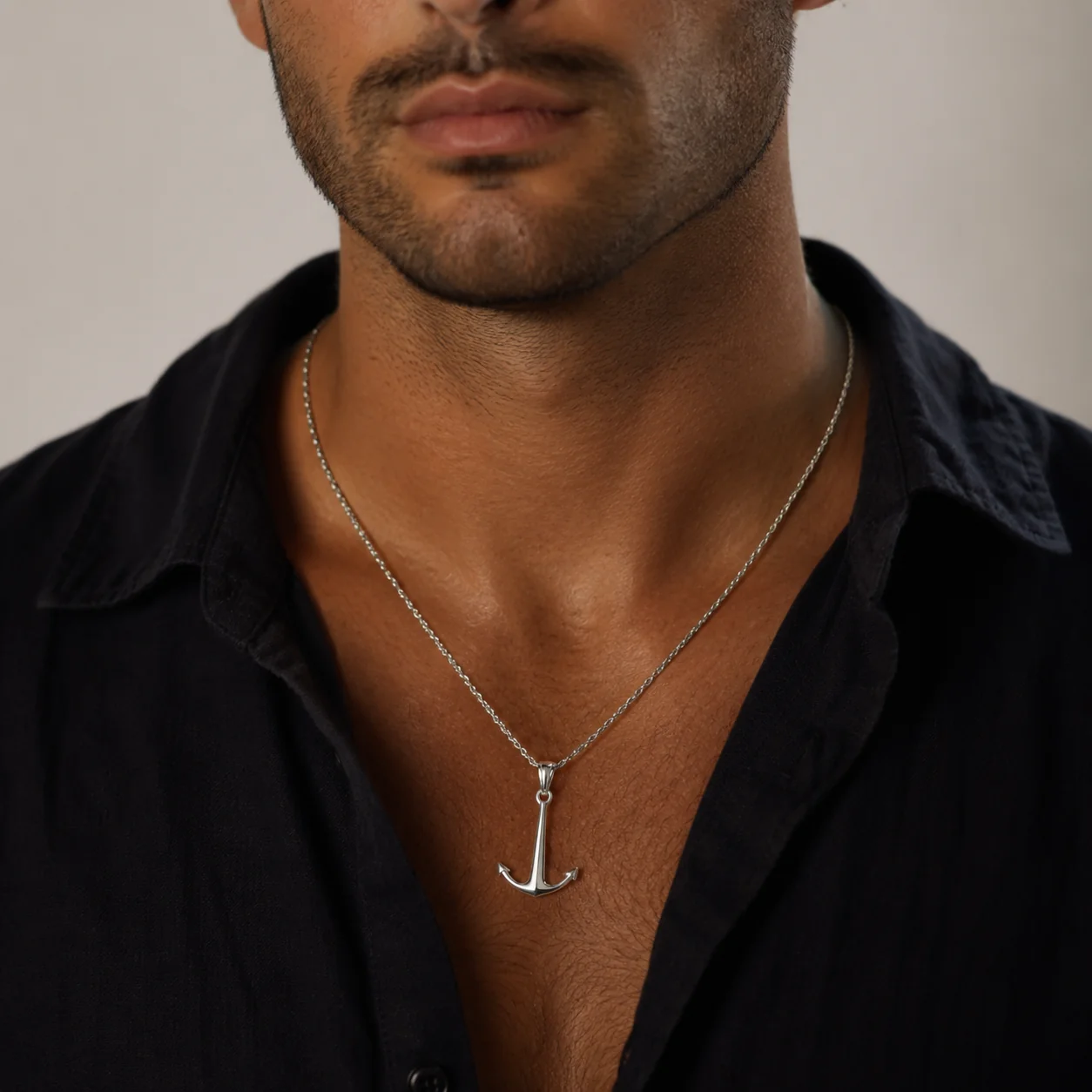 Men's Anchor Chain Necklace & Rope Bracelet Set in Silver - Image 3