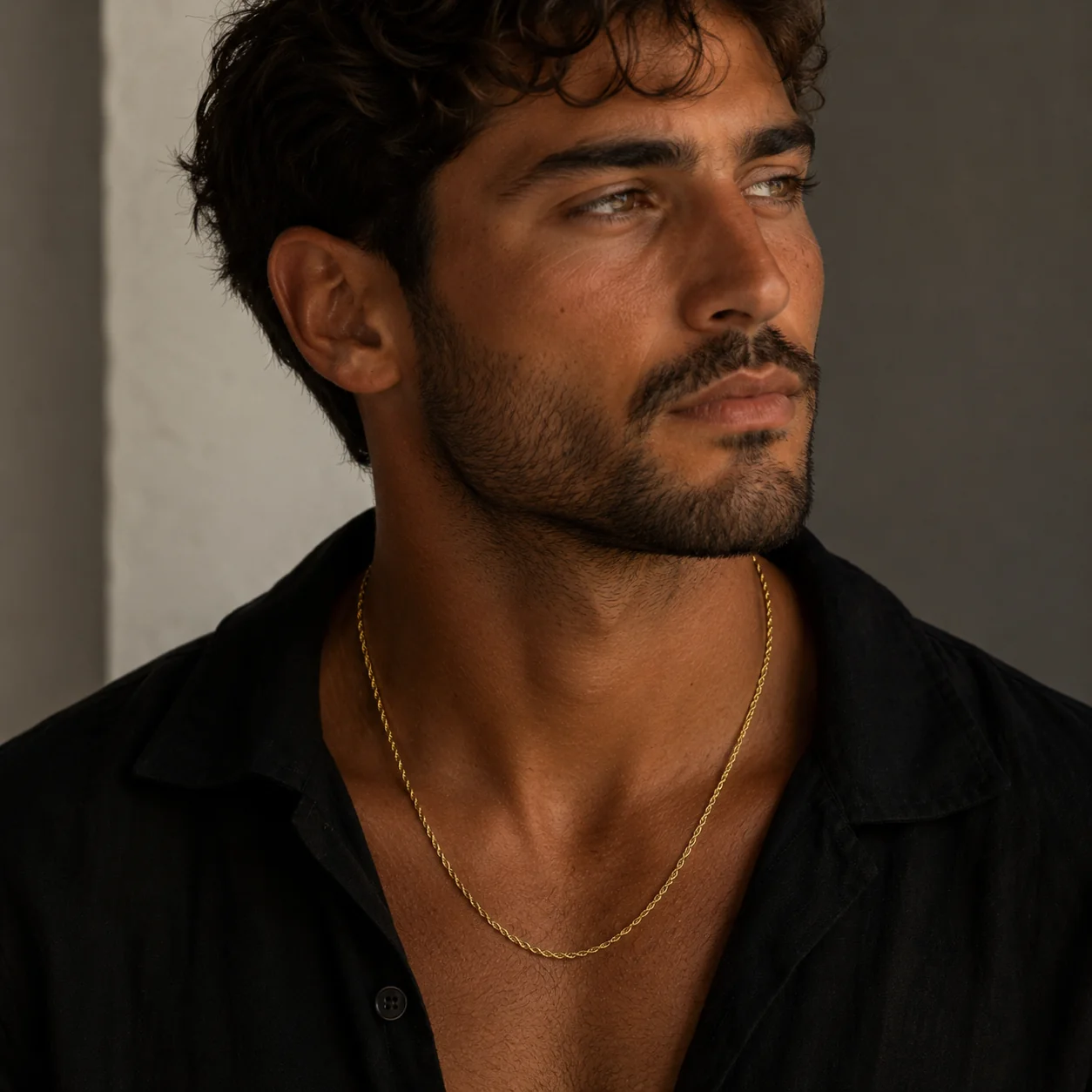 Men's Rope Necklace & Bracelet Set in Gold - Image 3