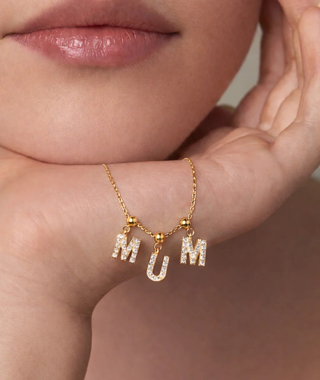 Mum Diamond Charm Necklace Gold