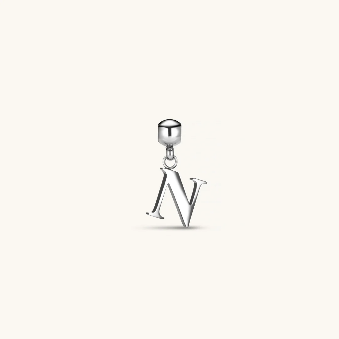 N Classic Initial Charm Silver