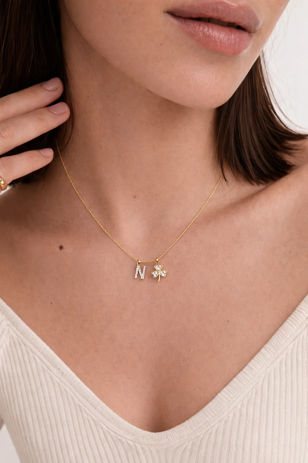N Lucky Initial Charm Necklace Gold - Image 2