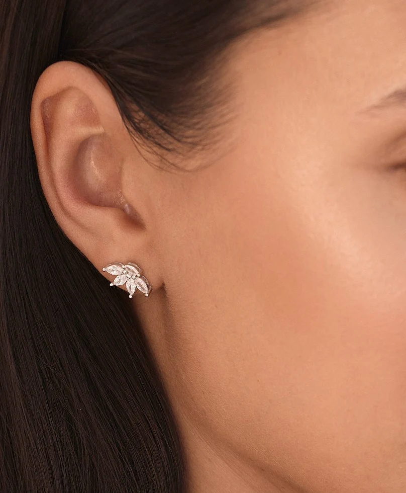 Navette Gemstone Studs In Silver - Image 5