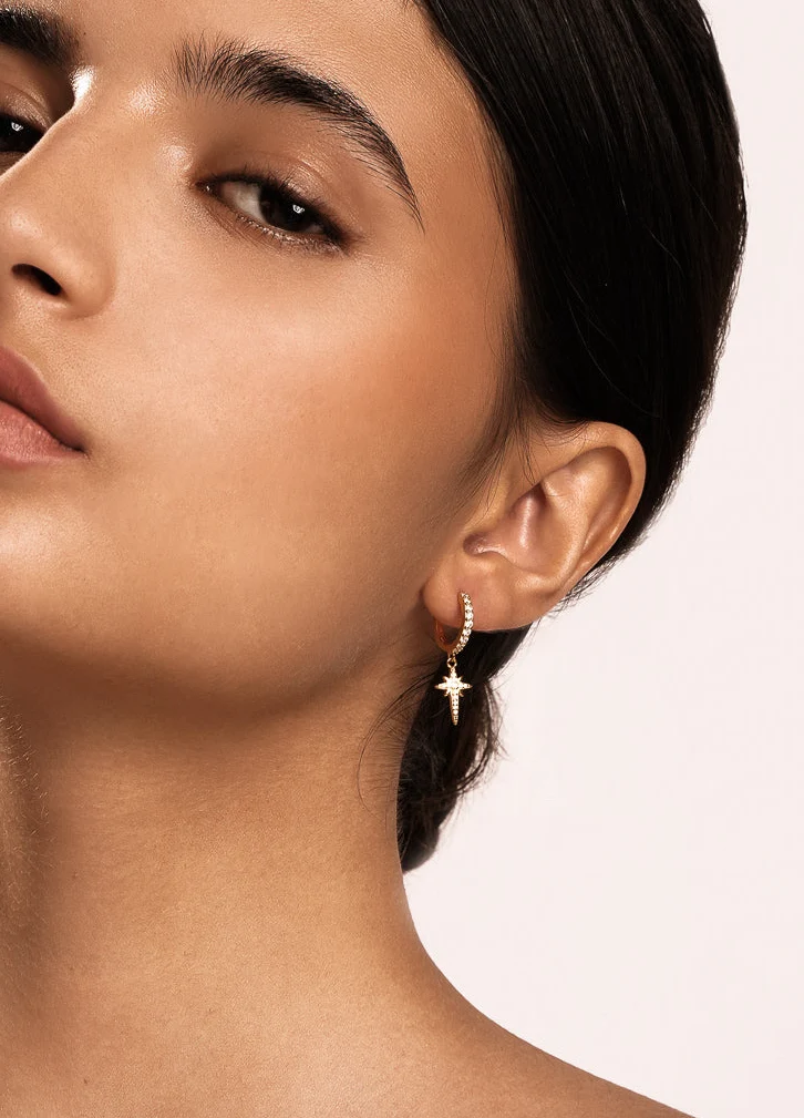 North Star Hoop Earrings Gold - Image 6