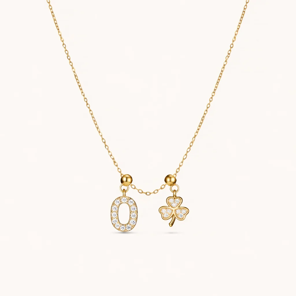 O Lucky Initial Charm Necklace Gold