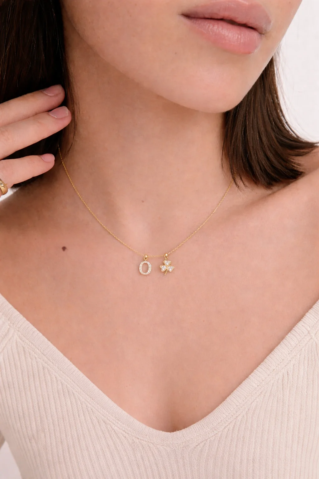O Lucky Initial Charm Necklace Gold - Image 2