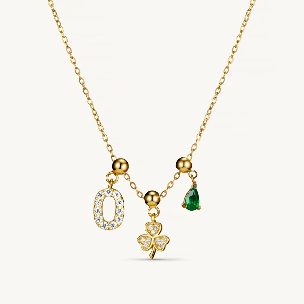 O Lucky Emerald Charm Necklace Gold