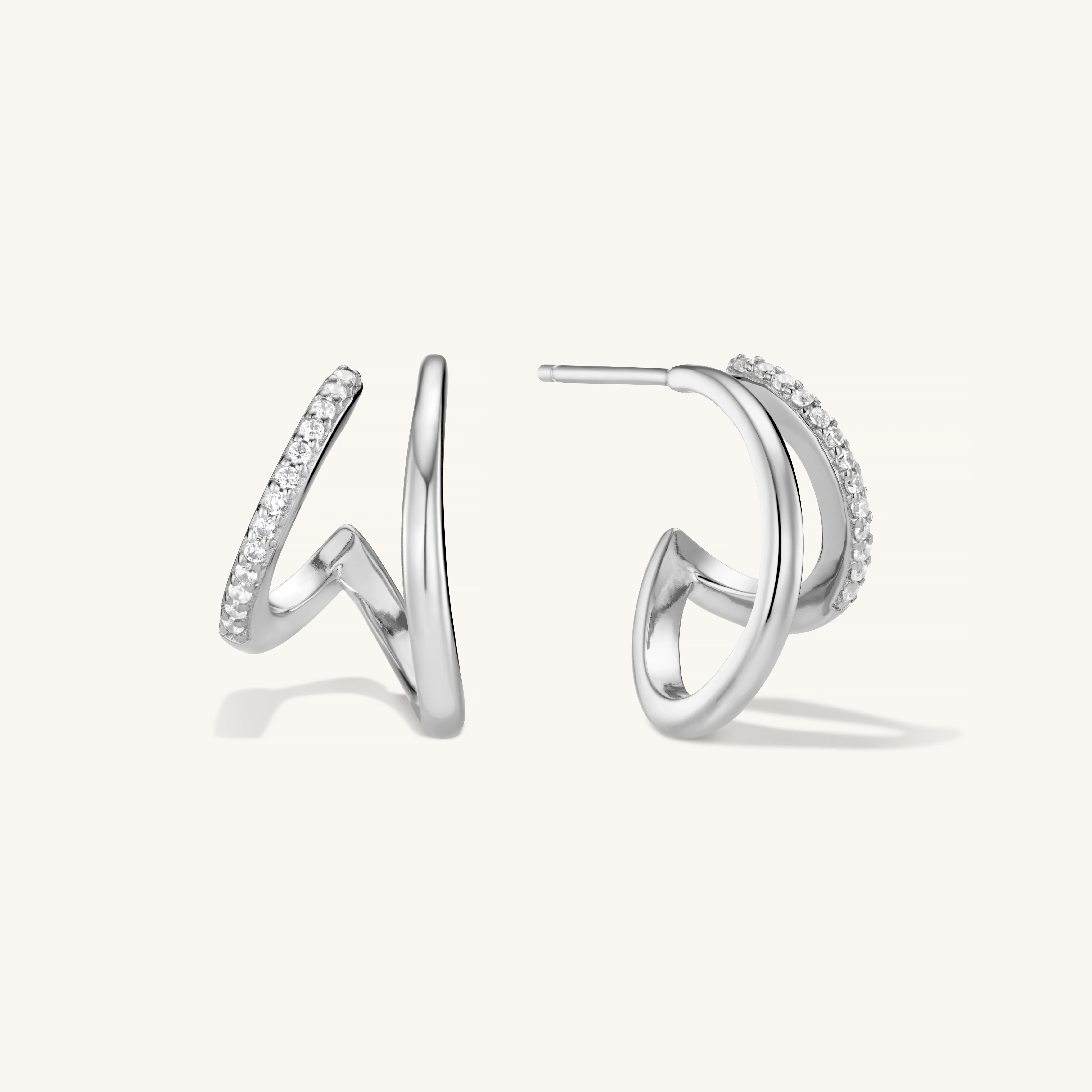 Pavé Layered Hoop Earrings Silver