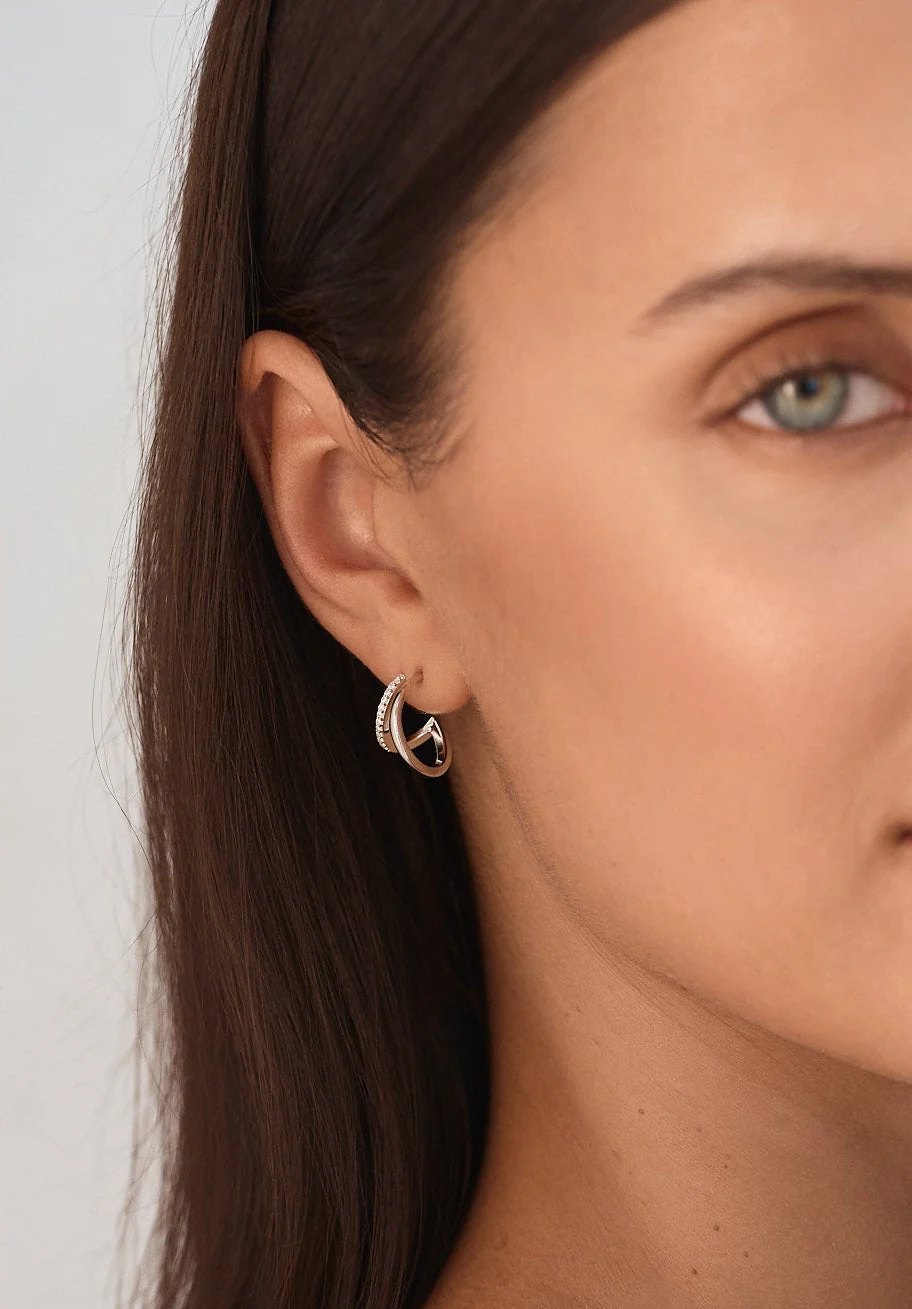 Pavé Layered Hoop Earrings Silver - Image 6