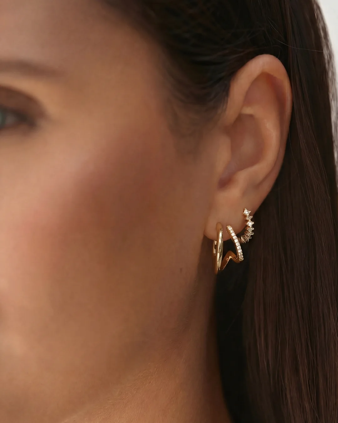 Pavé Layered Hoops & Flora Crystal Hoops Set in Gold