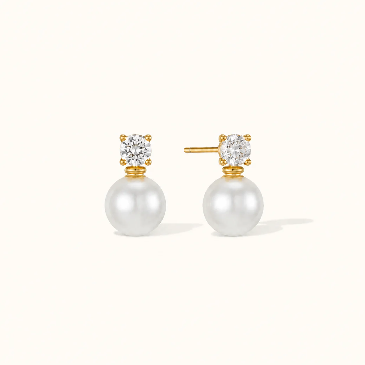 Pearl Drop Stud Earrings Gold
