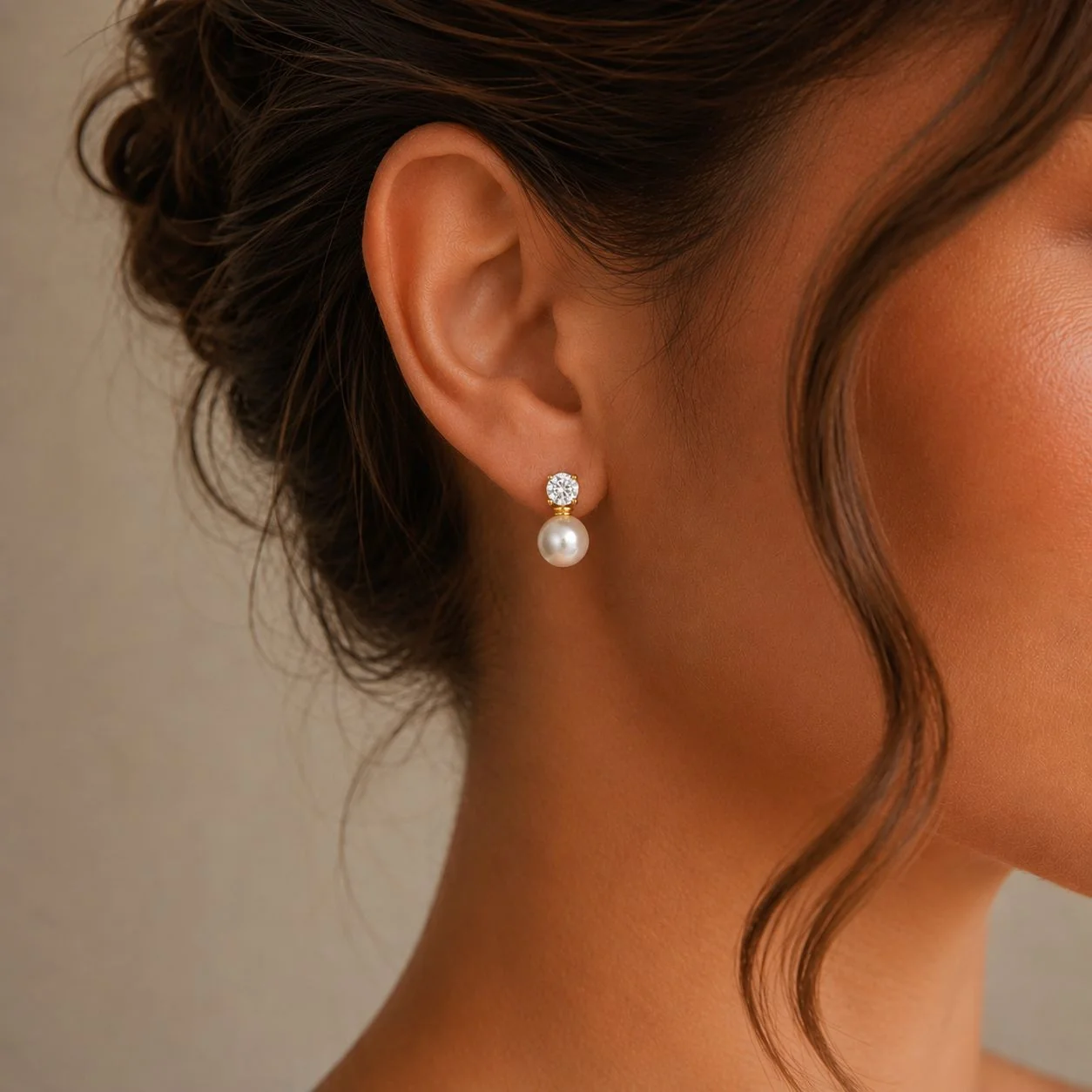 Pearl Drop Stud Earrings Gold - Image 3