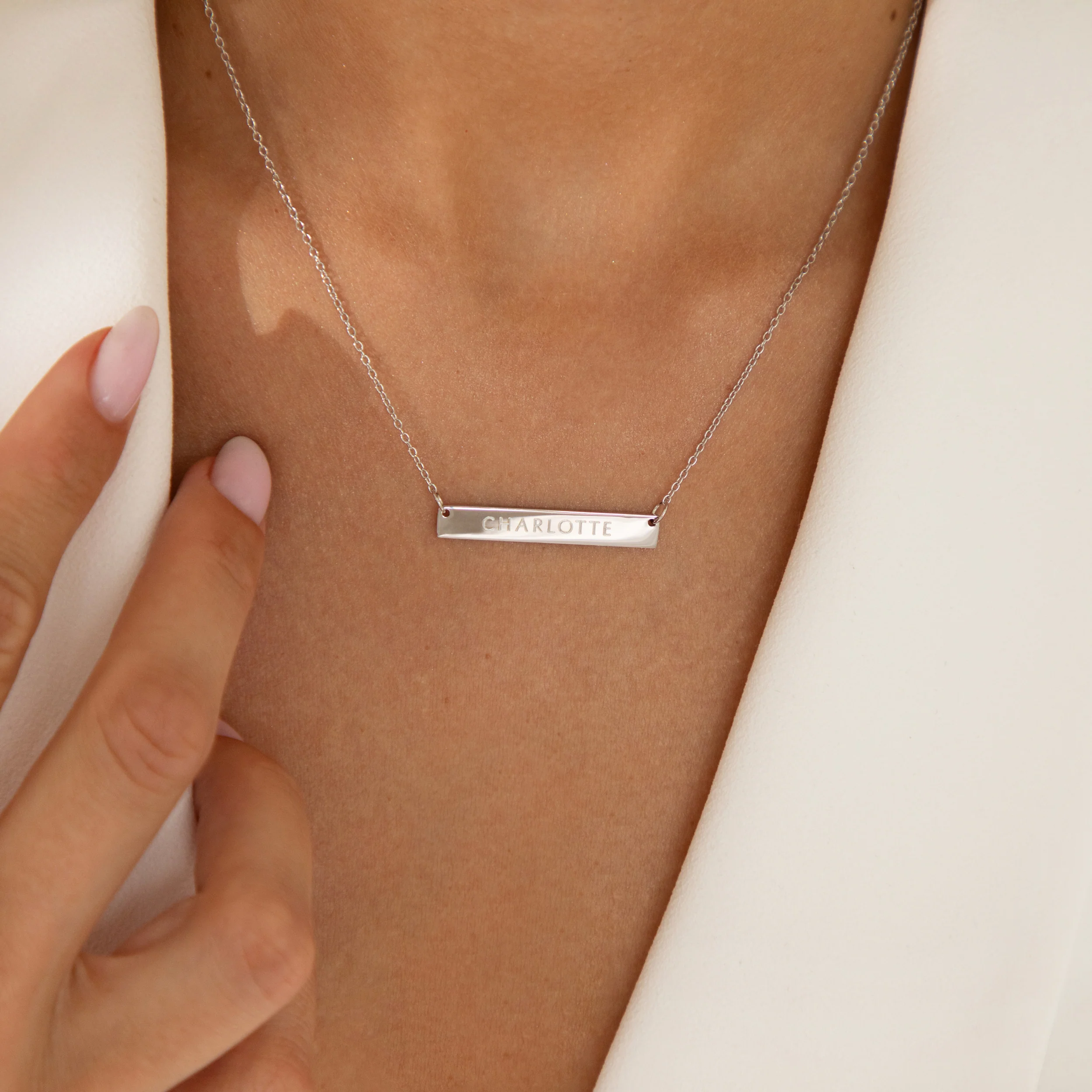Personalised Matching Set 3cm Precious Letter Bar & Engraved Bracelet in Silver - Image 3