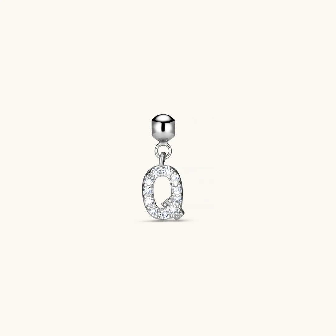 Q Diamond Initial Charm Silver