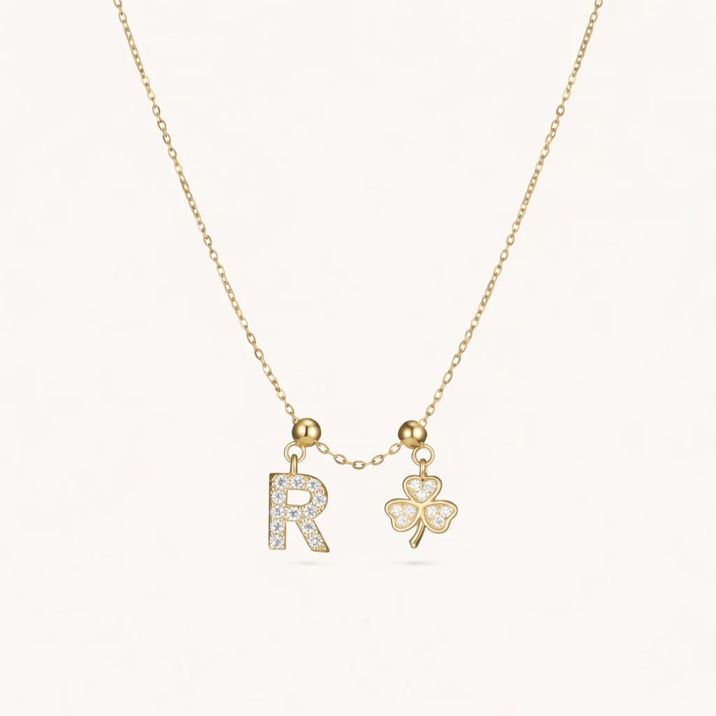 R Lucky Initial Charm Necklace Gold