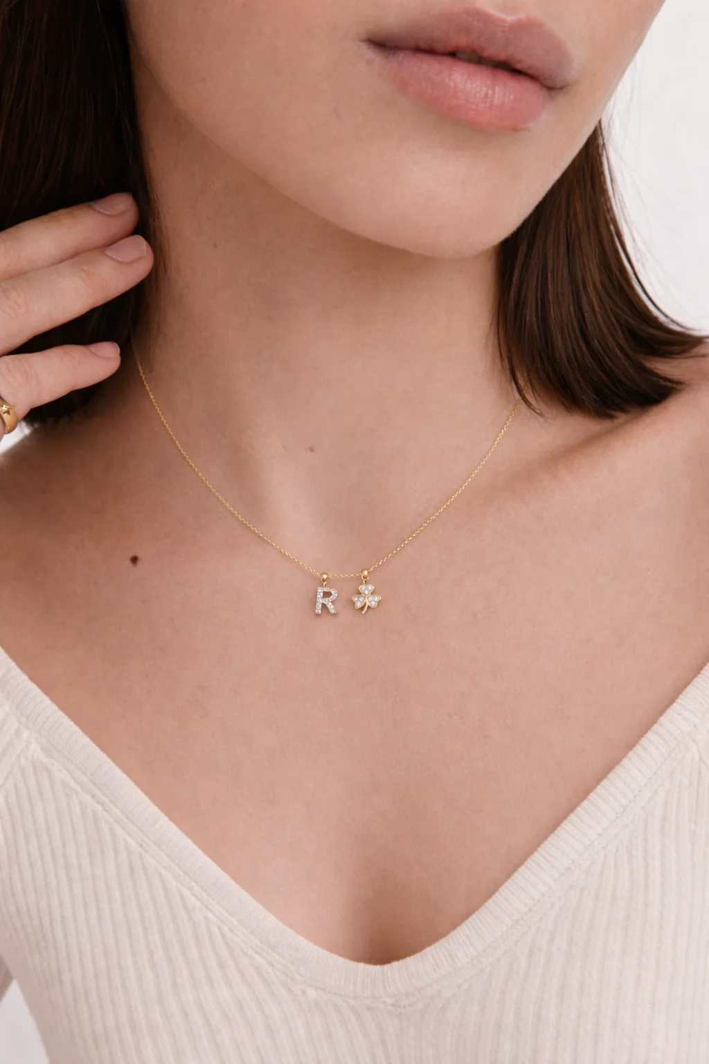 R Lucky Initial Charm Necklace Gold - Image 2