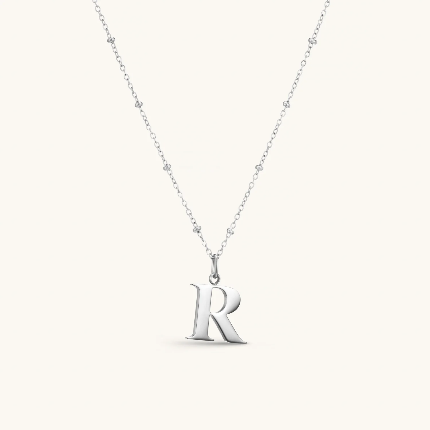 R Initial Necklace Silver