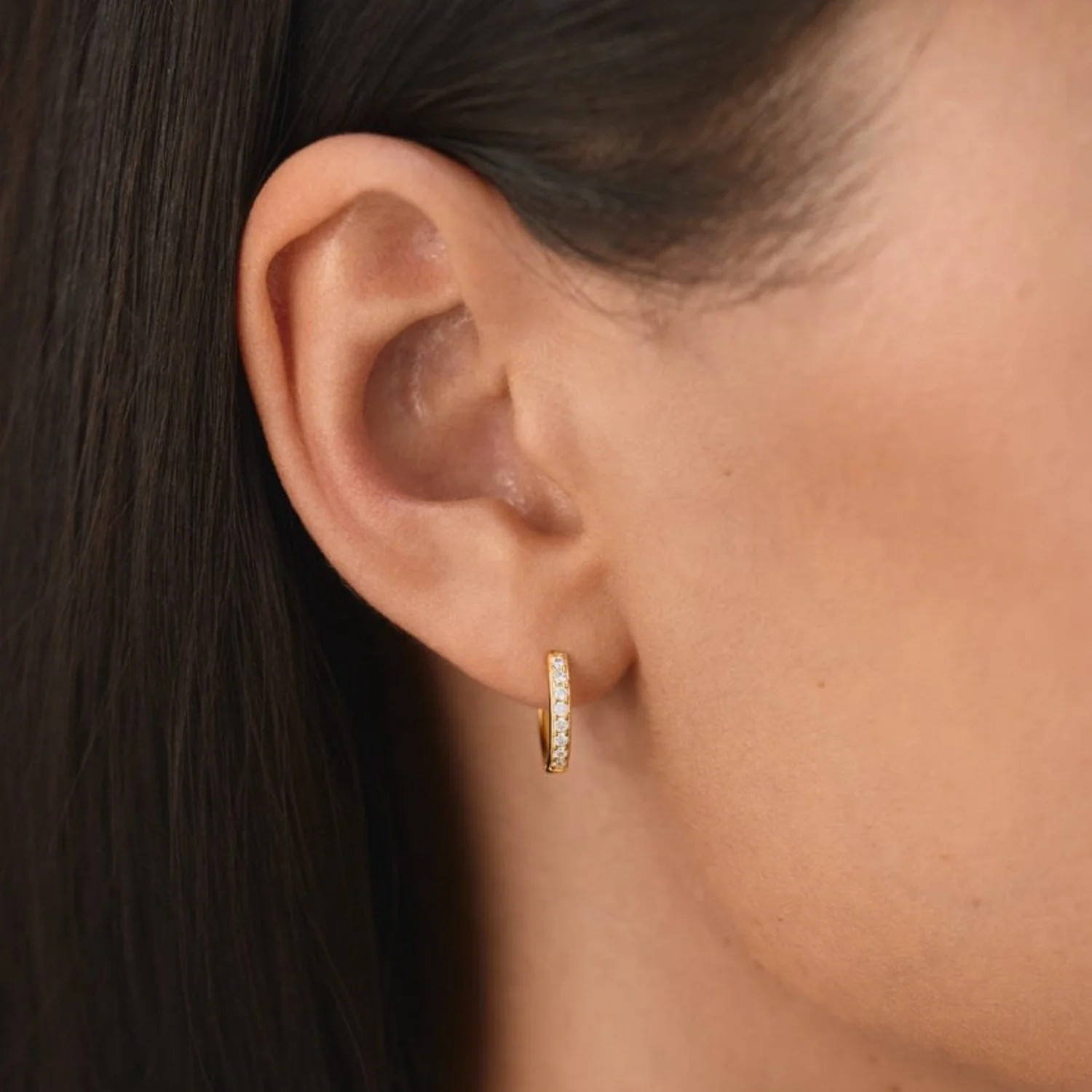 Small Pave Hoops Gold - Image 5