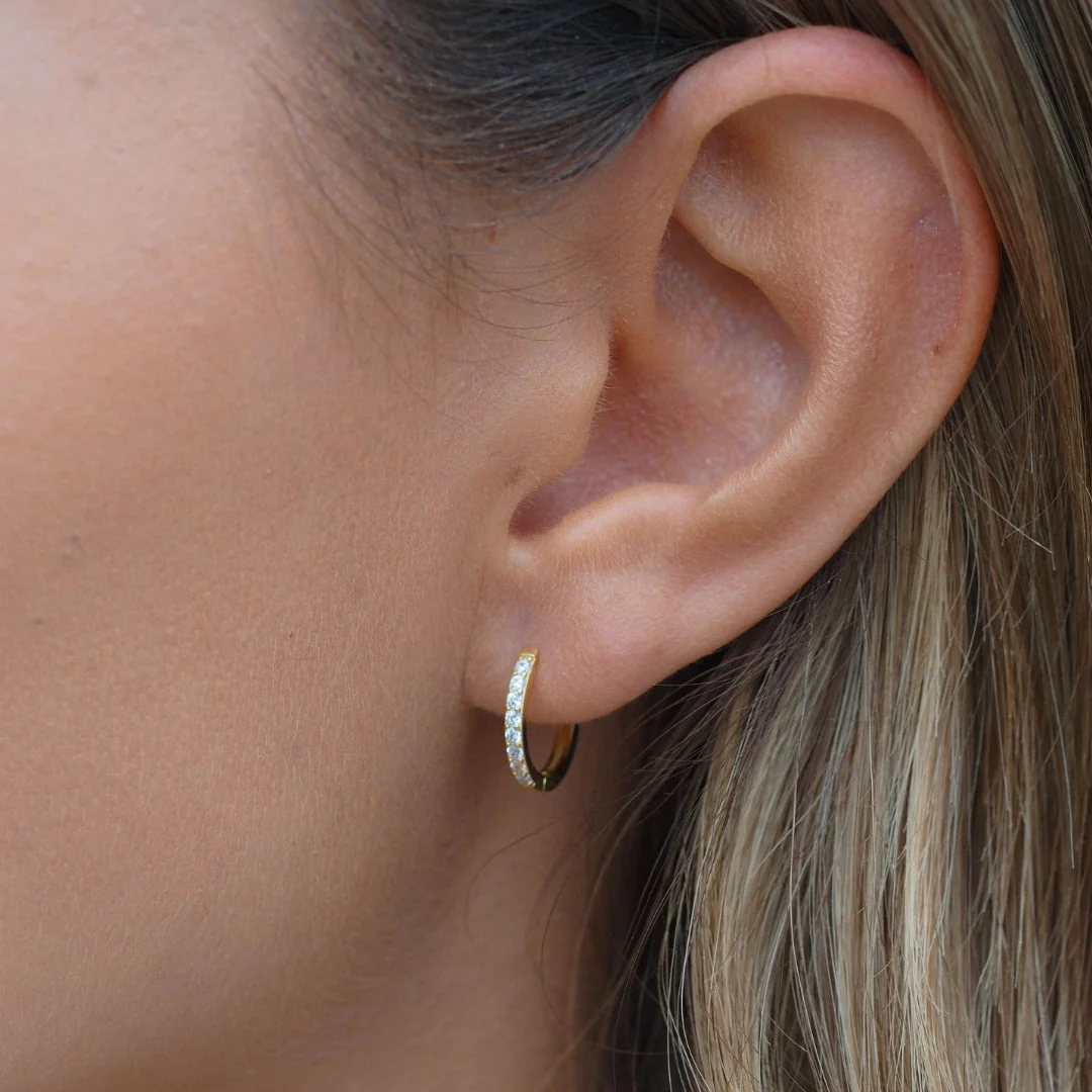 Small Pave Hoops Gold - Image 8