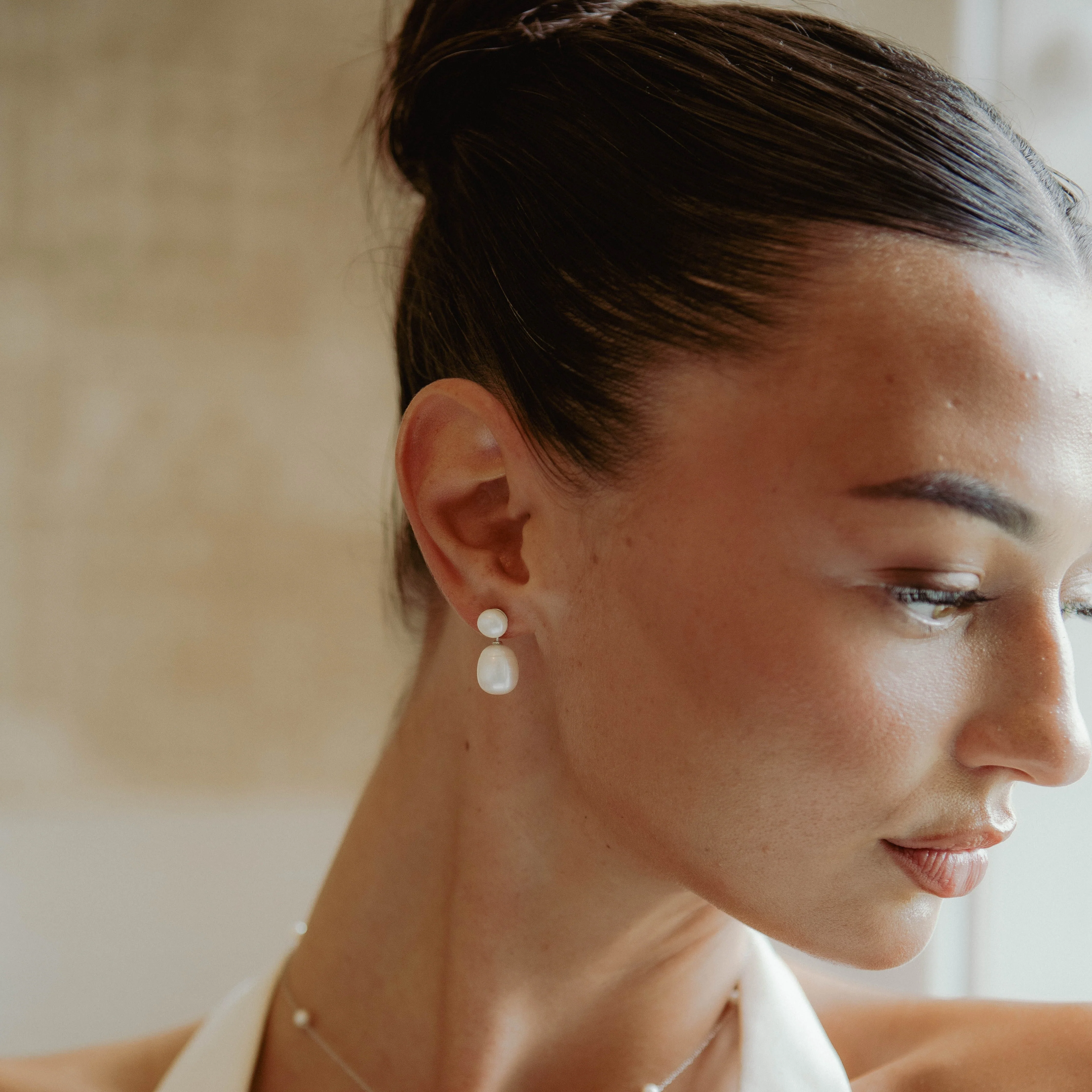 Soleil Pearl Earrings in Silver - Image 2