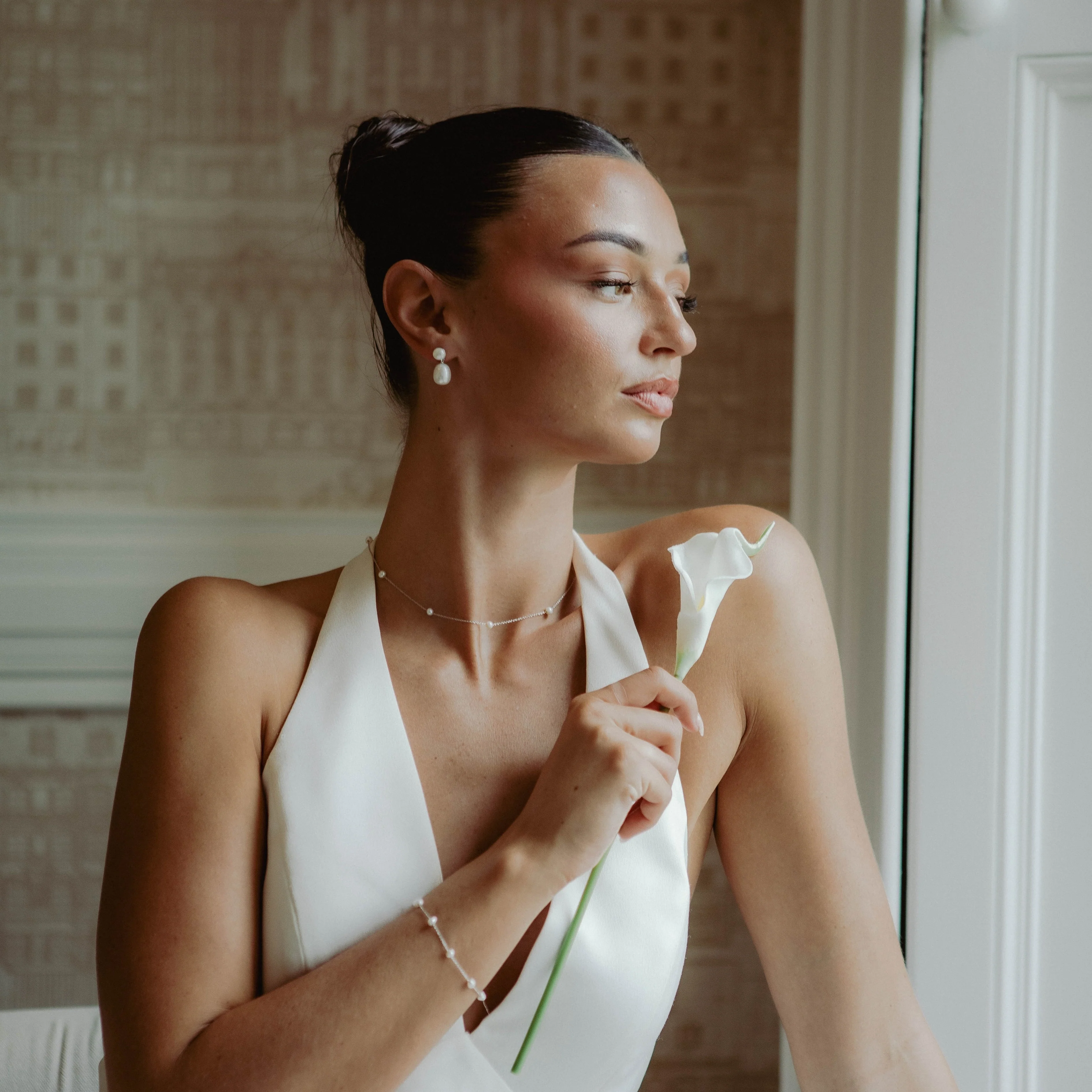 Soleil Pearl Earrings in Silver - Image 4