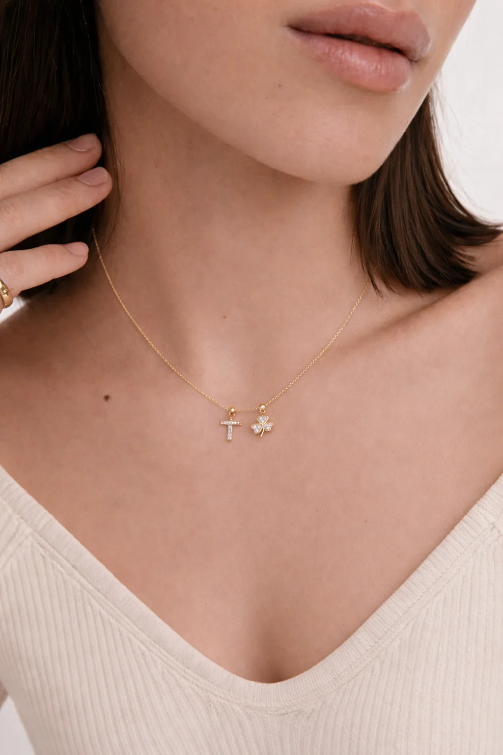 T Lucky Initial Charm Necklace Gold - Image 2