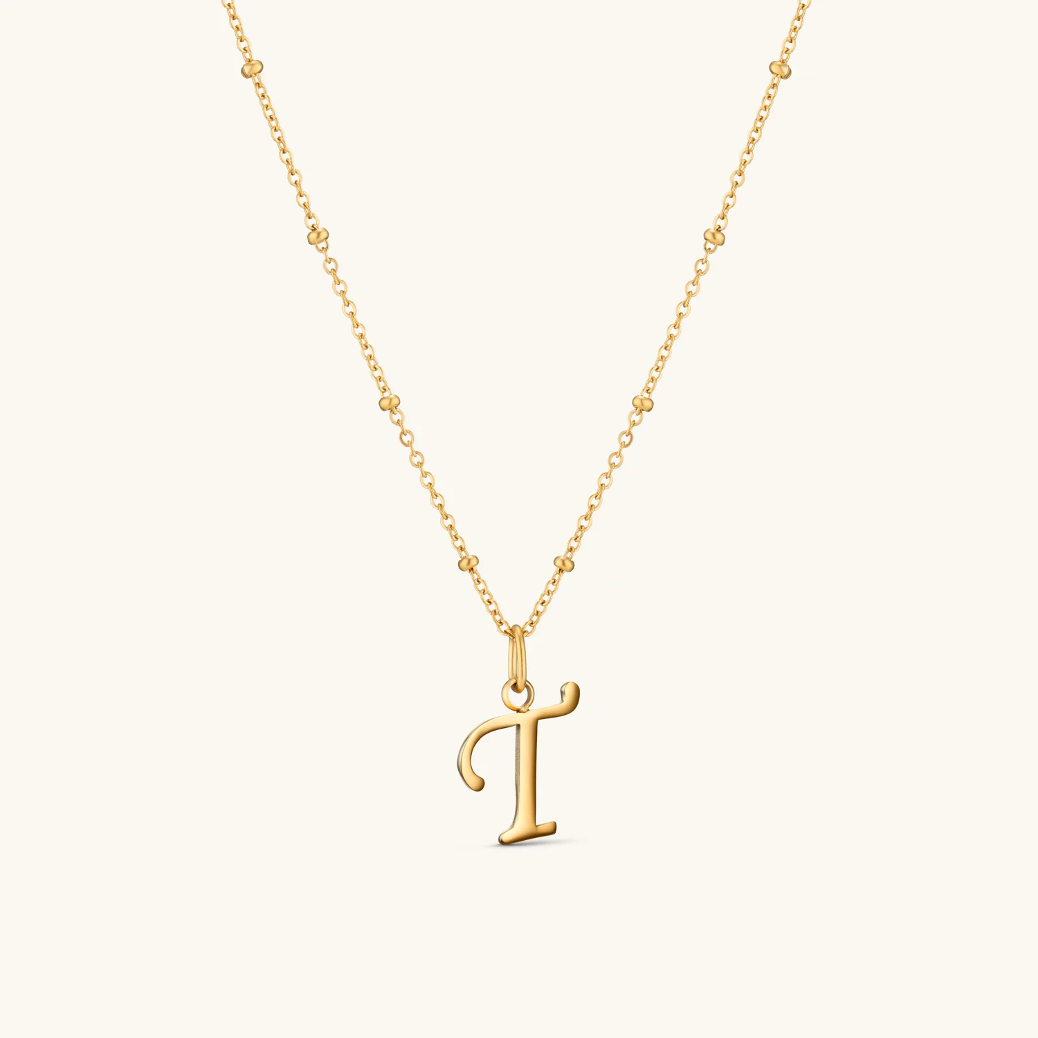 T Script Initial Necklace Gold