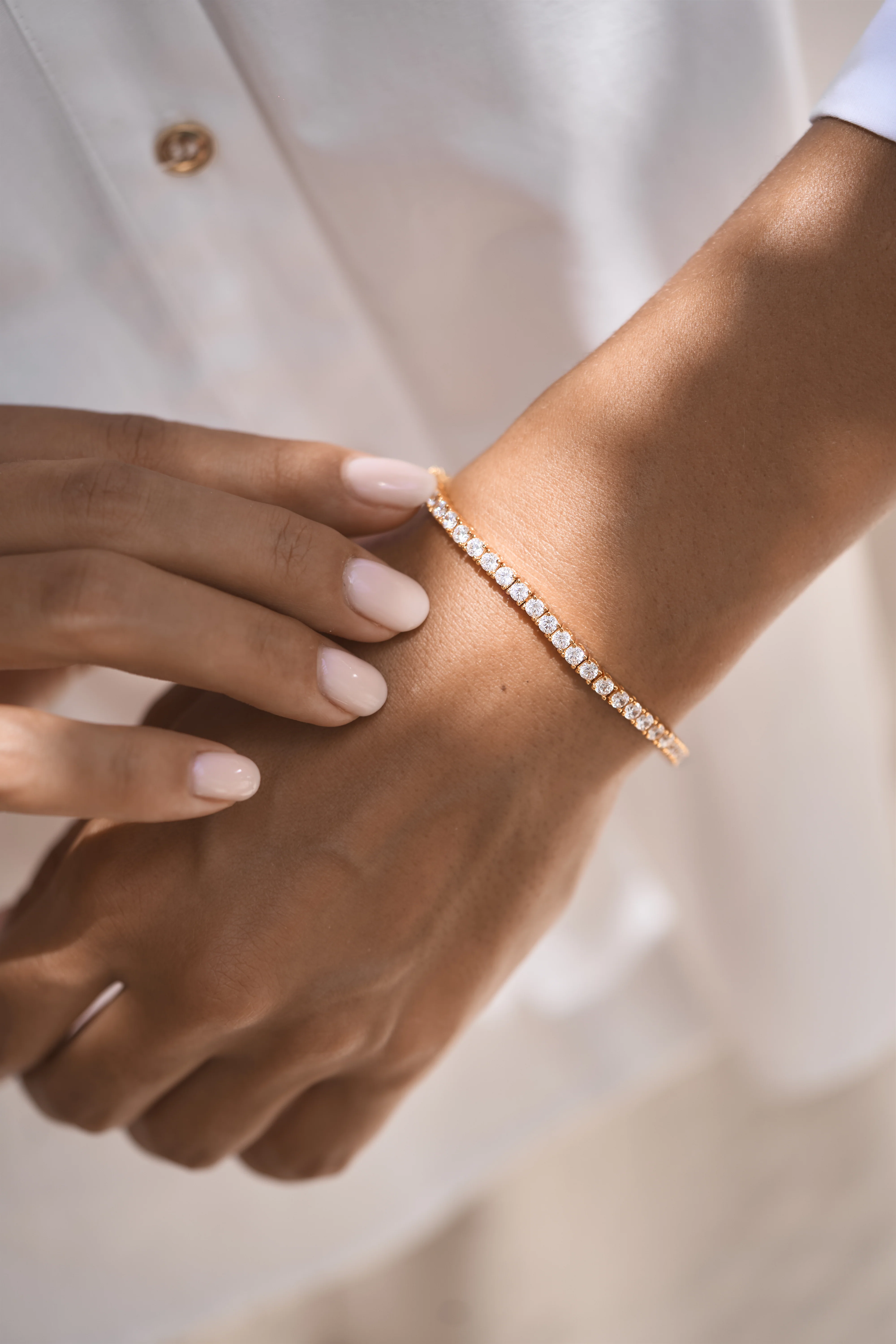 Tennis Chain Bracelet & Small Pave Hoops Set Silver - Image 4