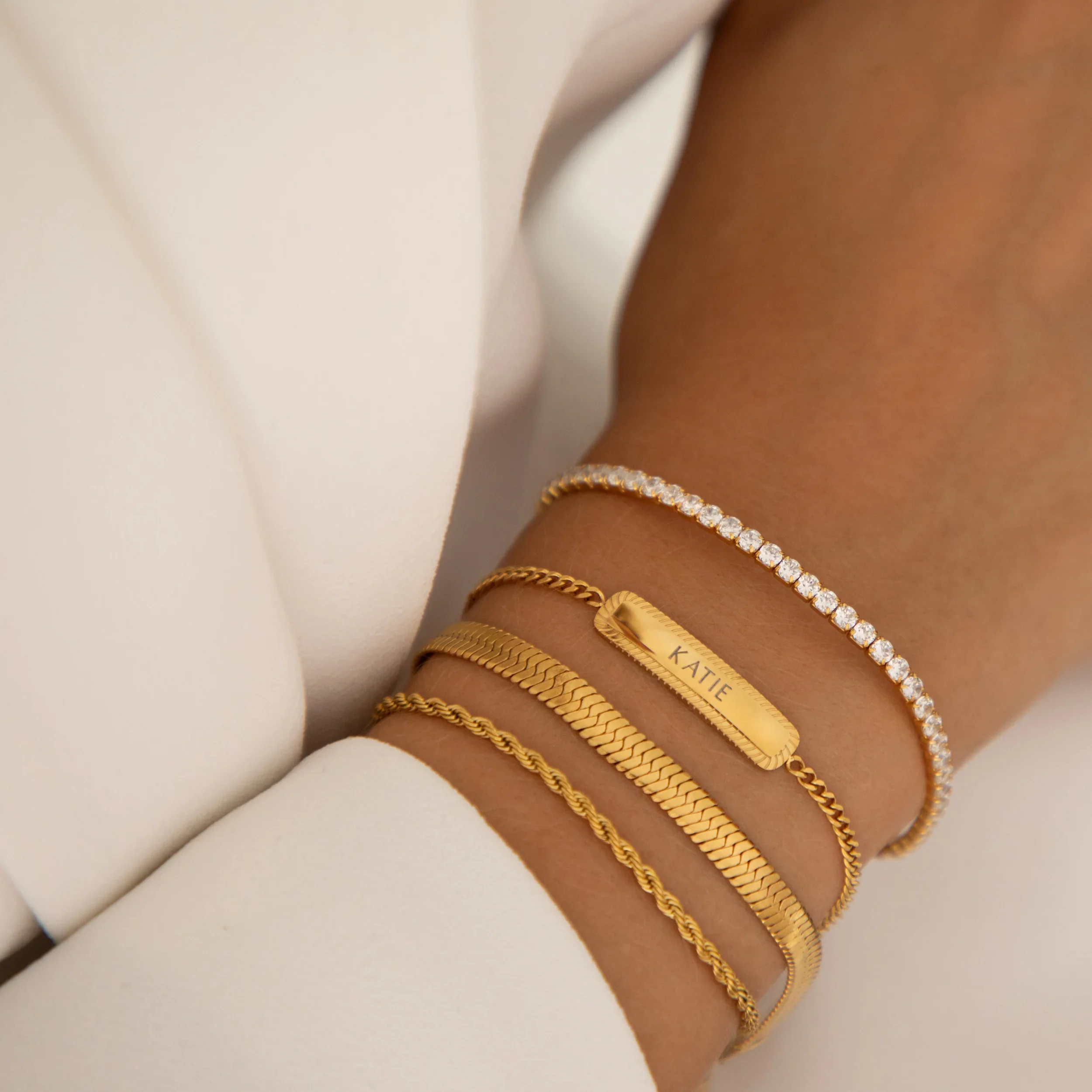 Tennis Chain Bracelet & Small Pave Hoops Set Gold - Image 10