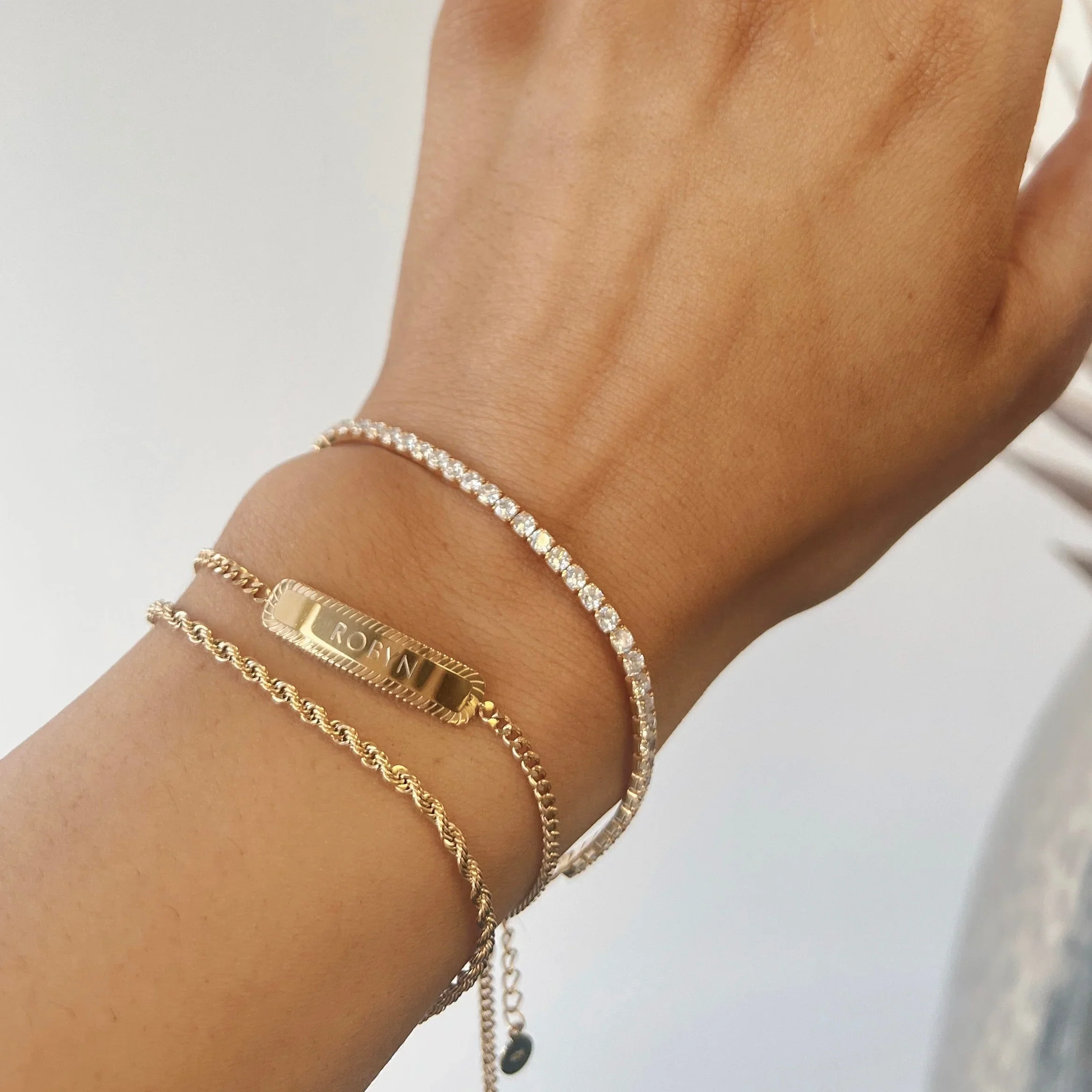 Tennis Chain Bracelet & Small Pave Hoops Set Gold - Image 9