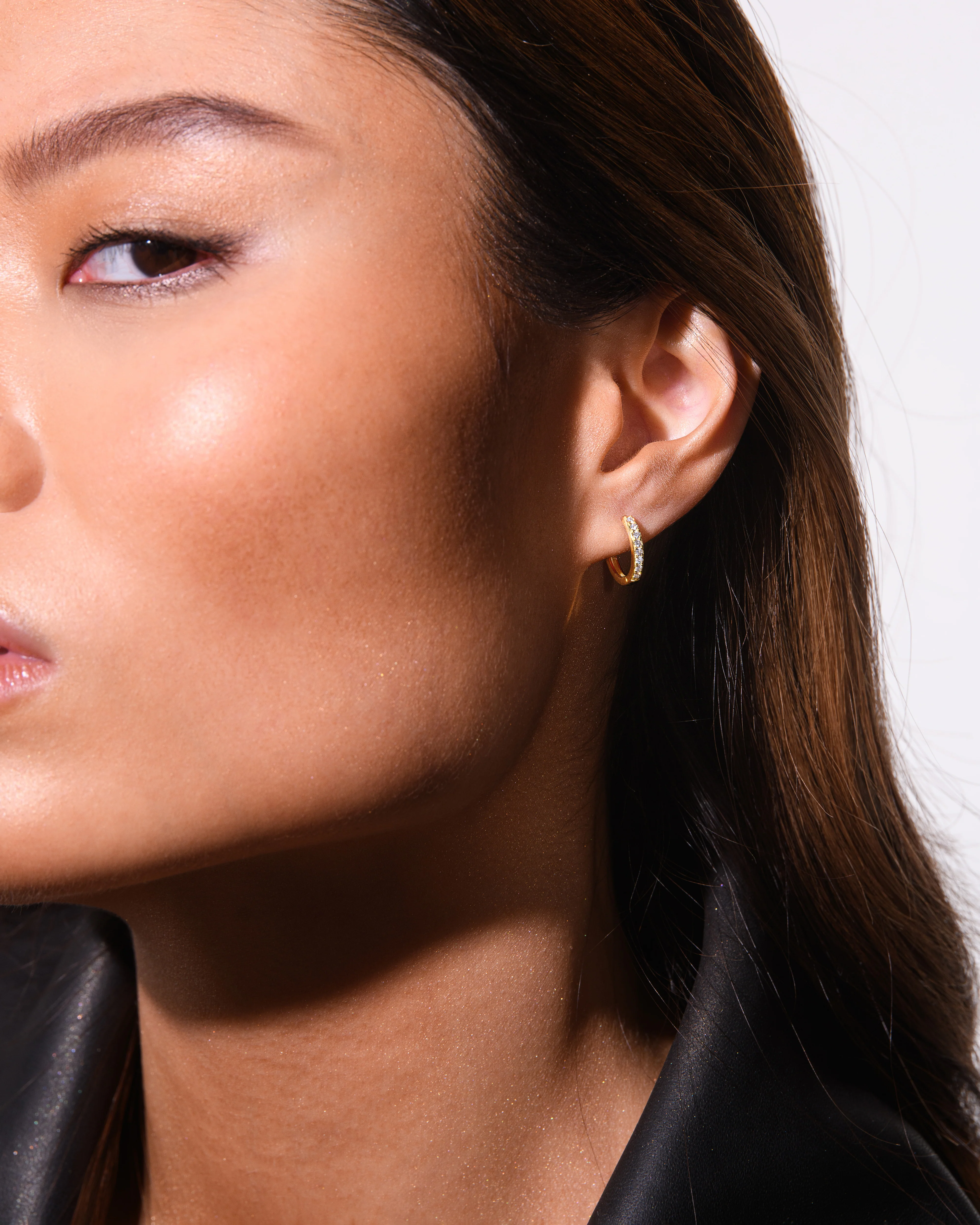 Small Pave Hoops Gold - Image 4