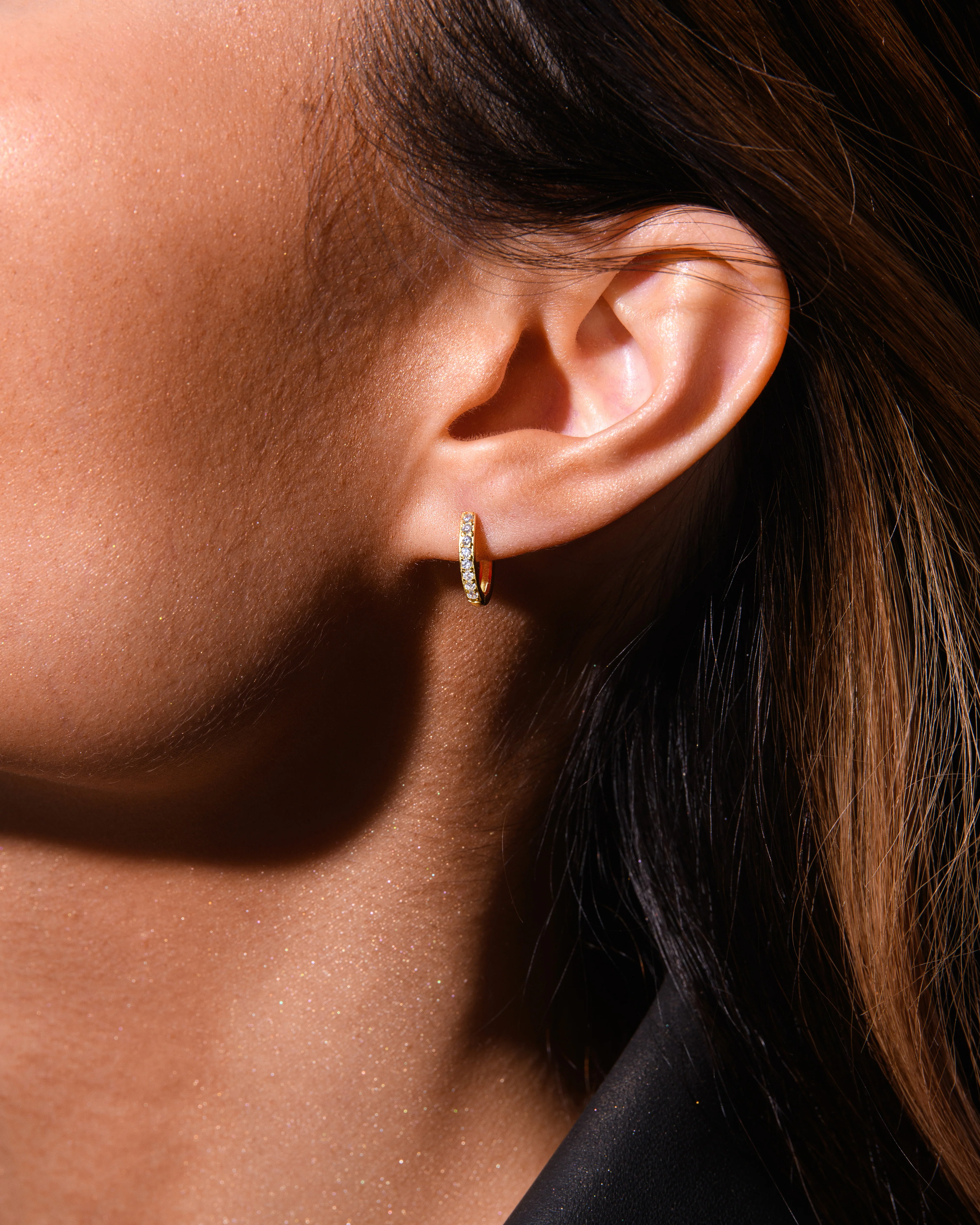 Small Pave Hoops Gold - Image 3