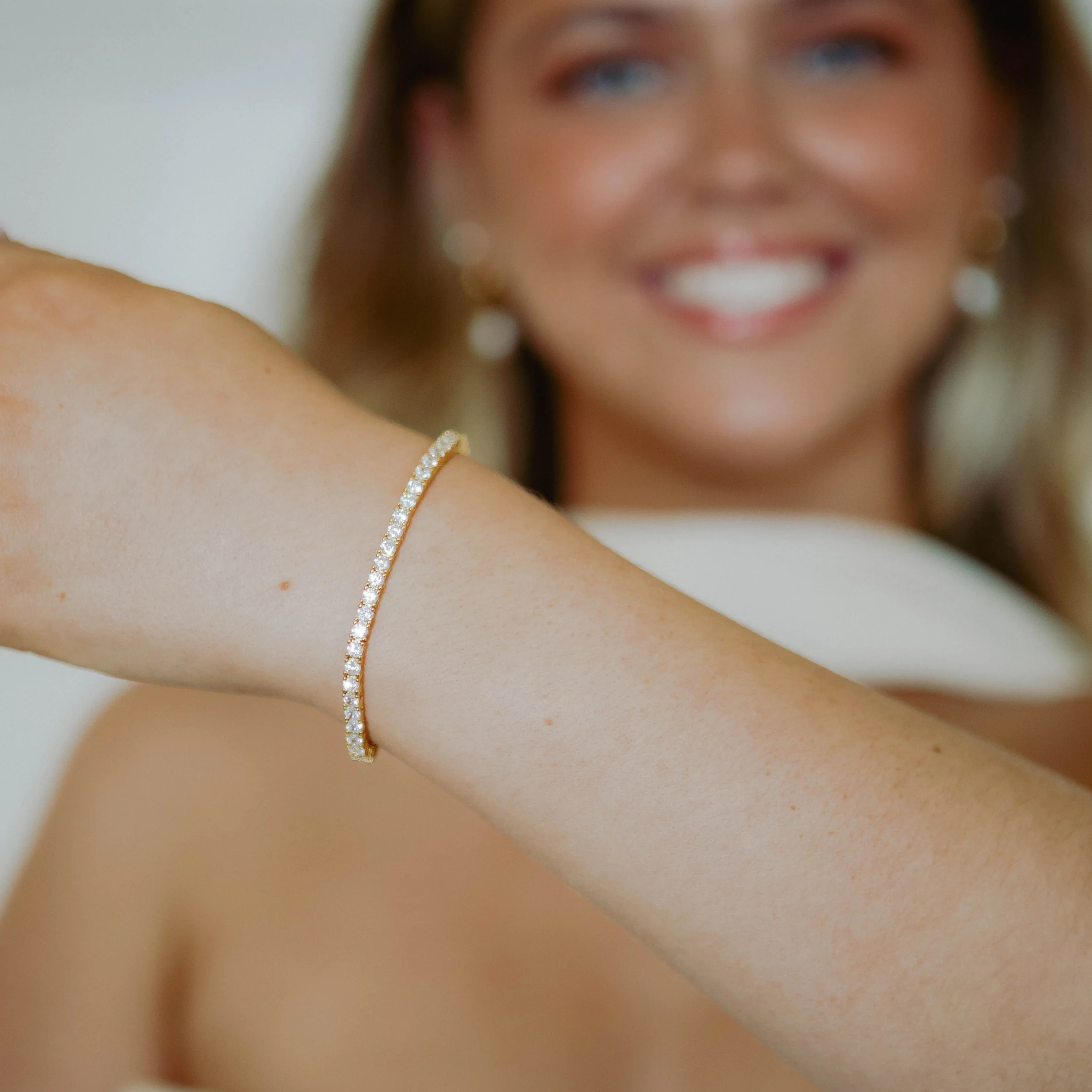 Tennis Chain Bracelet & Small Pave Hoops Set Silver - Image 8