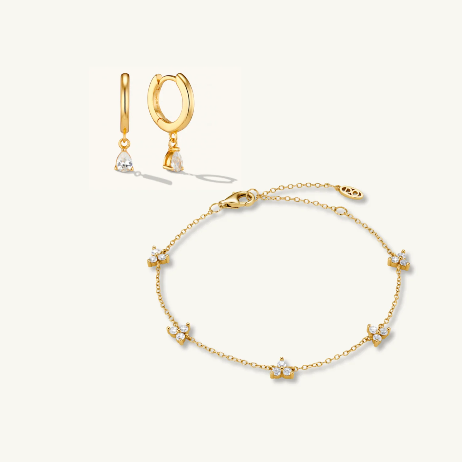 Trinity Infinity Bracelet & Crystal Drop Hoops Set in Gold