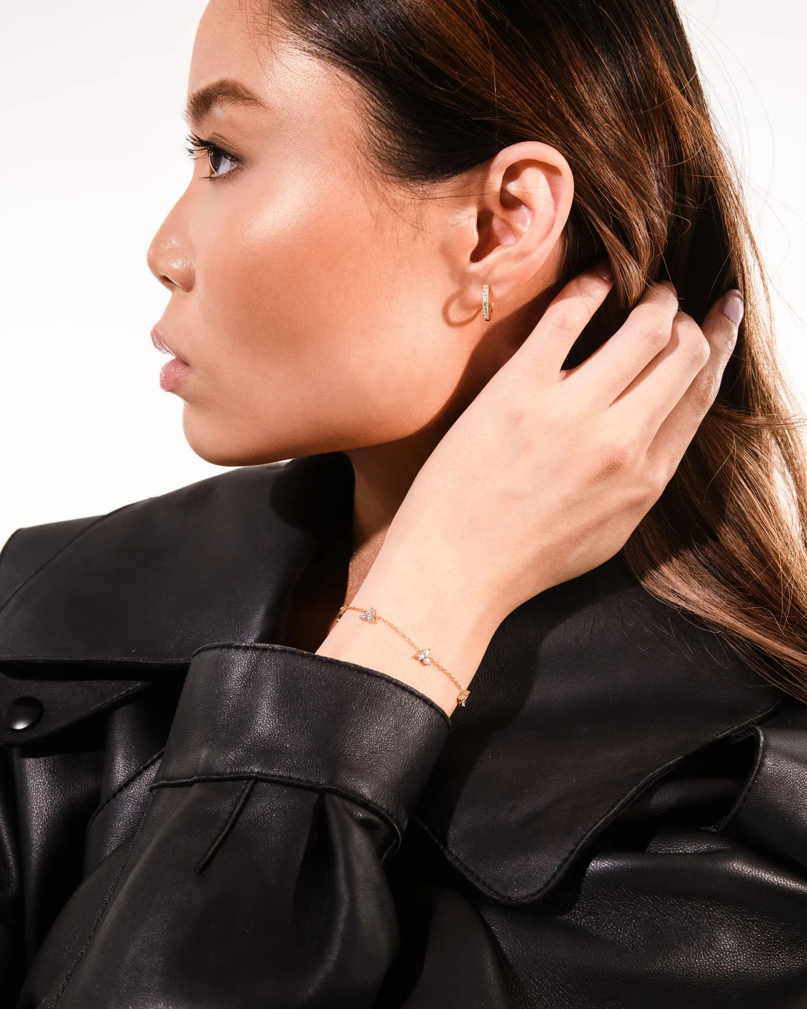 Trinity Infinity Bracelet & Small Pave Hoops Set Gold - Image 3