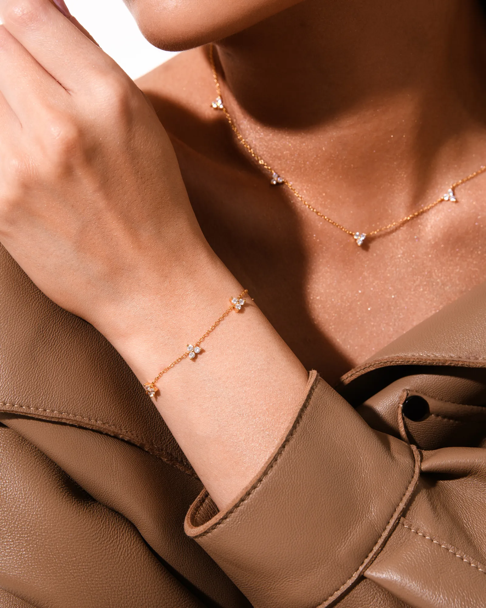 Trinity Infinity Necklace & Bracelet Matching Set Gold - Image 6