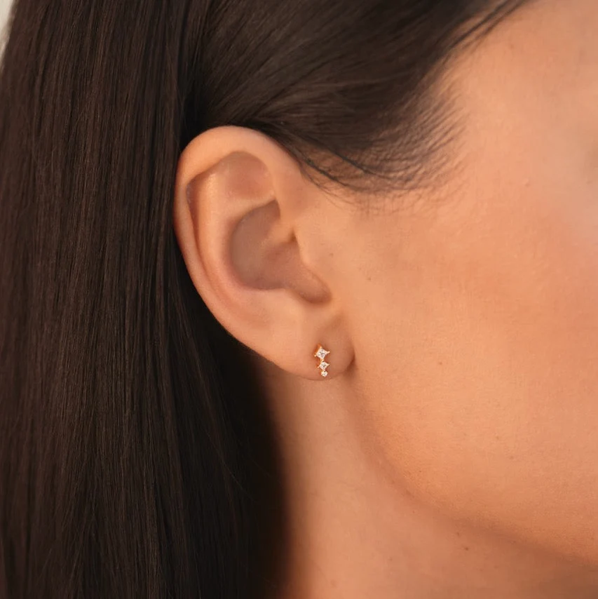 Trio Climber Stud Earrings Gold - Image 5