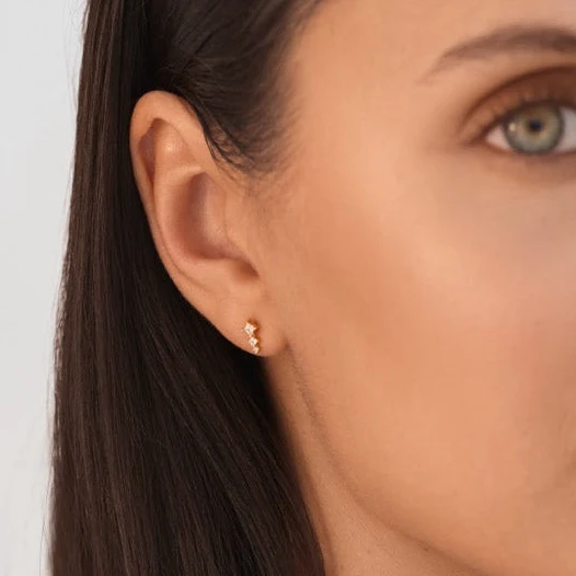 Trio Climber Stud Earrings Gold - Image 6