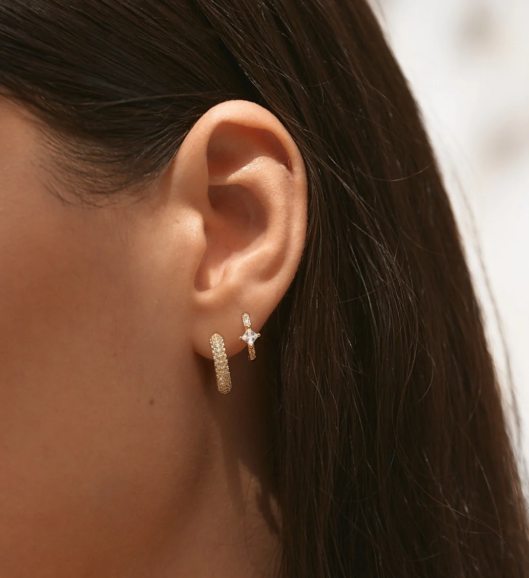 Twilight Crystal Hoop Earrings & Halo Hoop Earrings Stacking Set Gold - Image 4