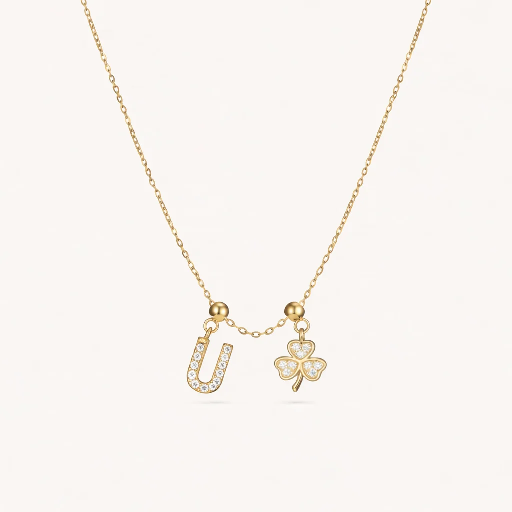 U Lucky Initial Charm Necklace Gold