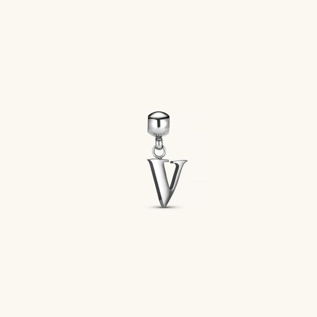 V Classic Initial Charm Silver