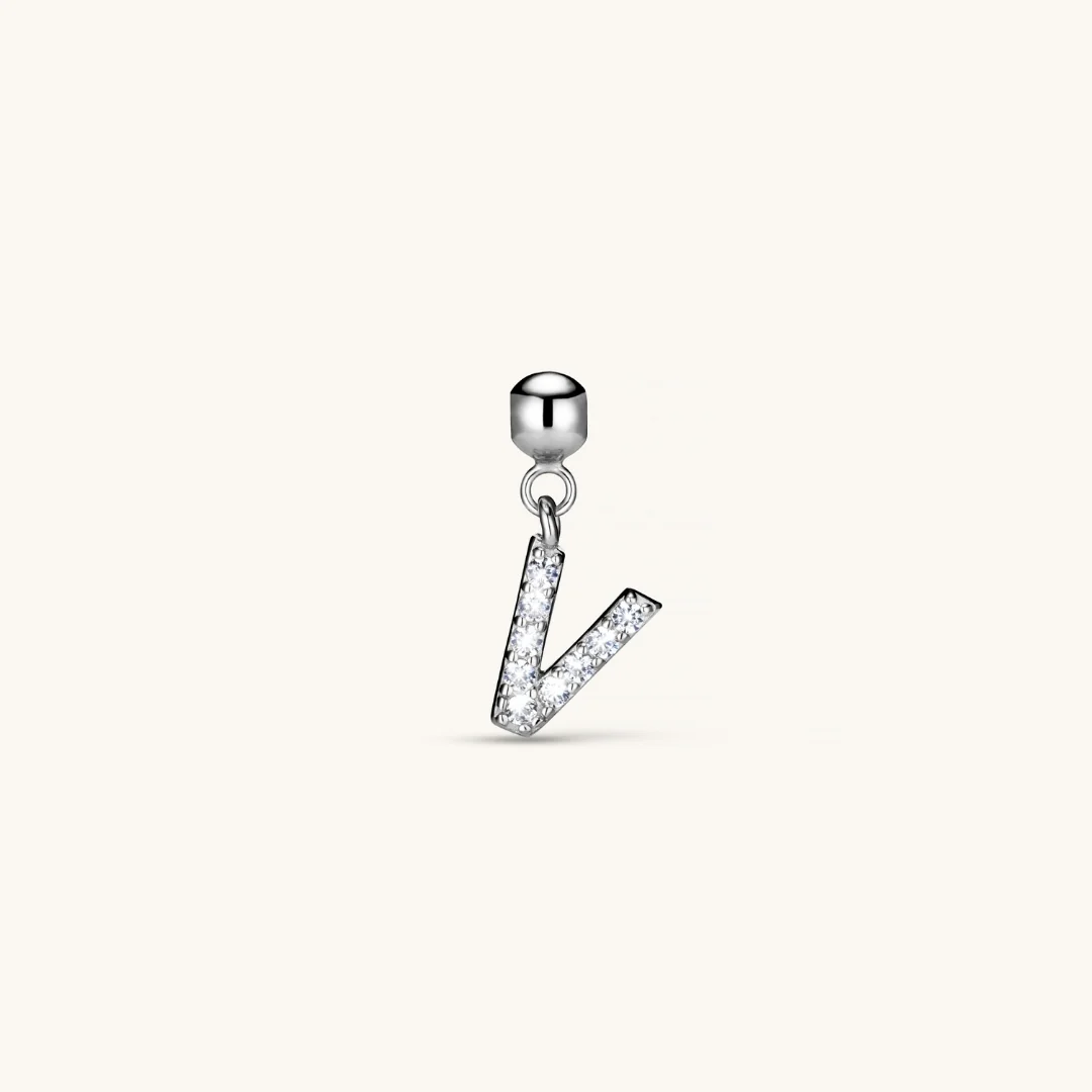 V Diamond Initial Charm Silver